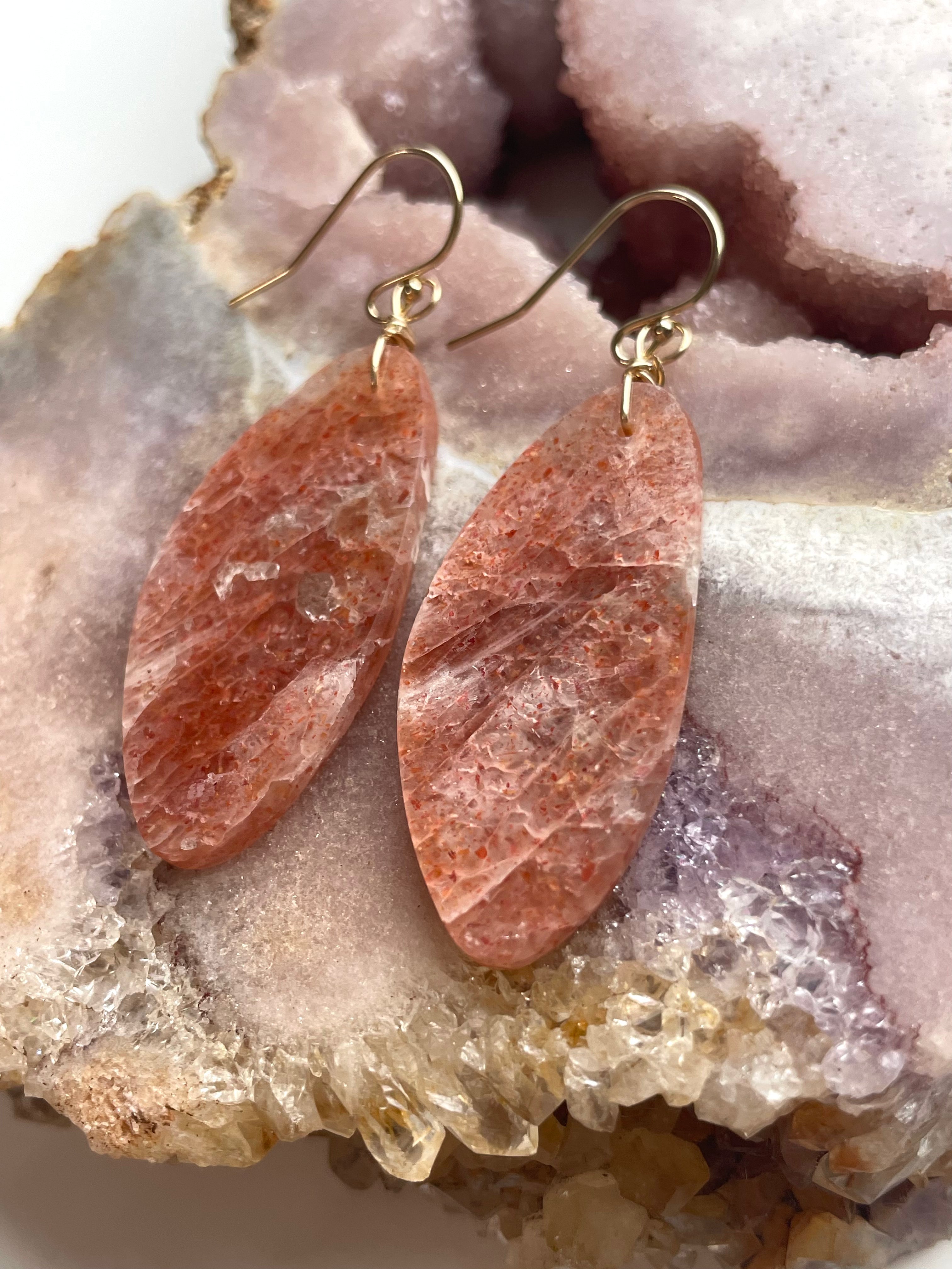 Orange Sunstone Gold Filled Statement Crystal Gemstone Threader Earrings for Women | Elegant Boho Jewelry for Parties, Weddings & Everyday Wear
