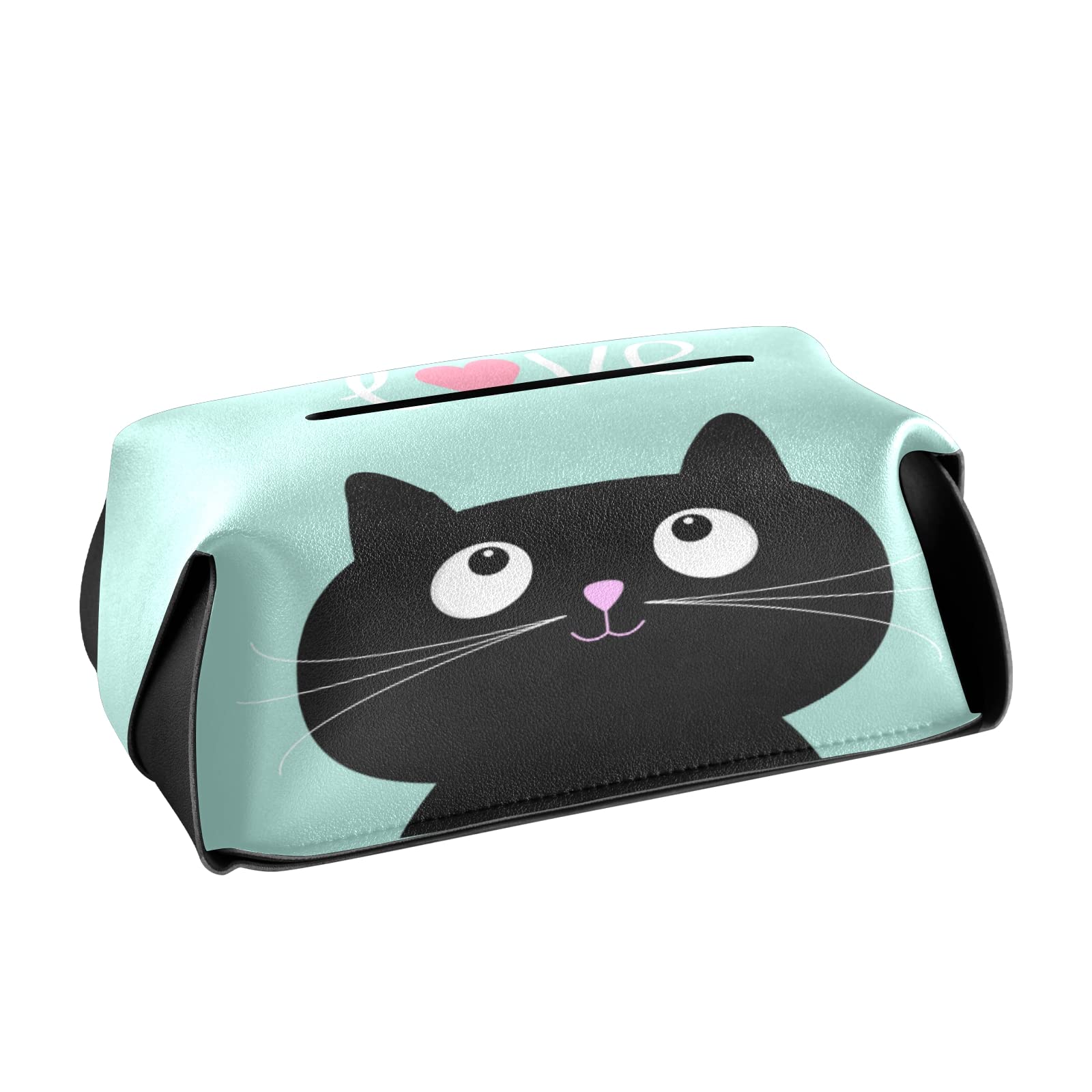 ALAZA Cartoon Cat Kitten Heart Leather Tissue Box Cover - Cute Home & Office Tissue Box Holder Organizer (5.7 x 5.7 x 5.7 Inches) - Perfect for Bathroom, Desk, Living Room & Gift Giving