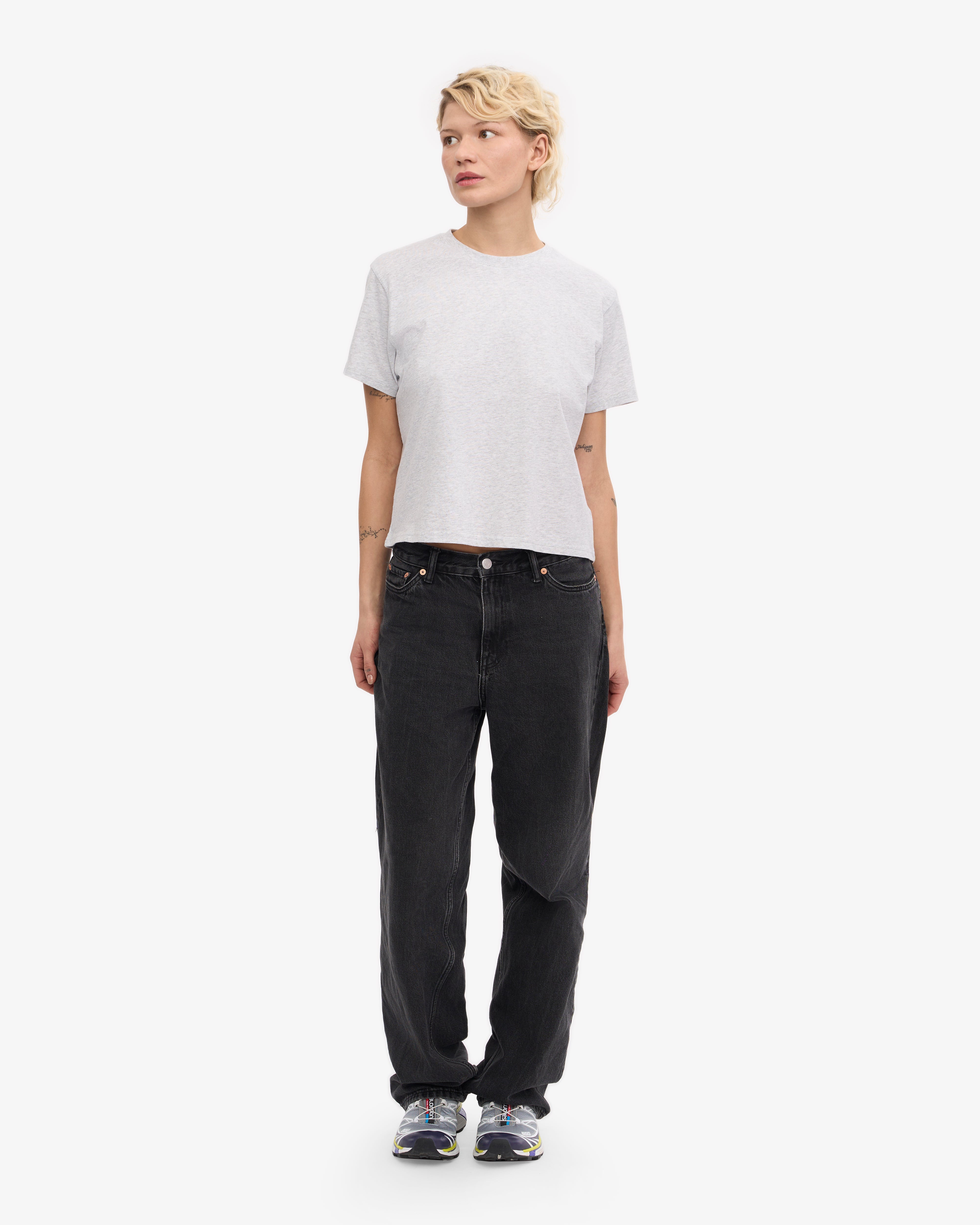 Organic Boxy Crop Tee - Soft Cotton Oversized T-Shirt for Women | Snow Melange | Casual Wear, Street Style & Layering Essential