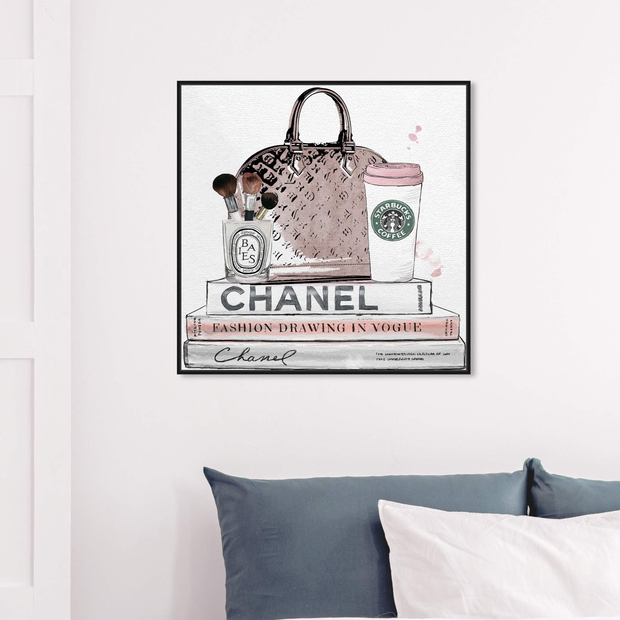 Stylish Blush & Makeup Brush Framed Wall Art Canvas Print - Elegant Home Decor for Bedroom, Living Room & Salon