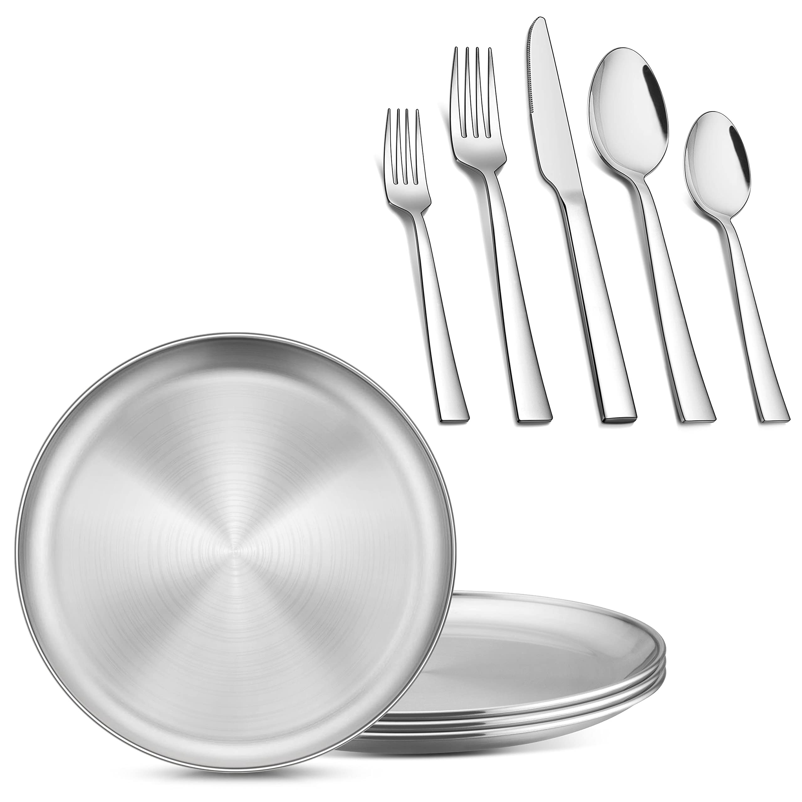 Homikit 36-Piece Stainless Steel Flatware Set for 6 - Modern 18/8 Silverware with 6 Square Dinner Plates (10.2in) - Complete Cutlery & Dish Set for Family Dining, Parties & Everyday Use