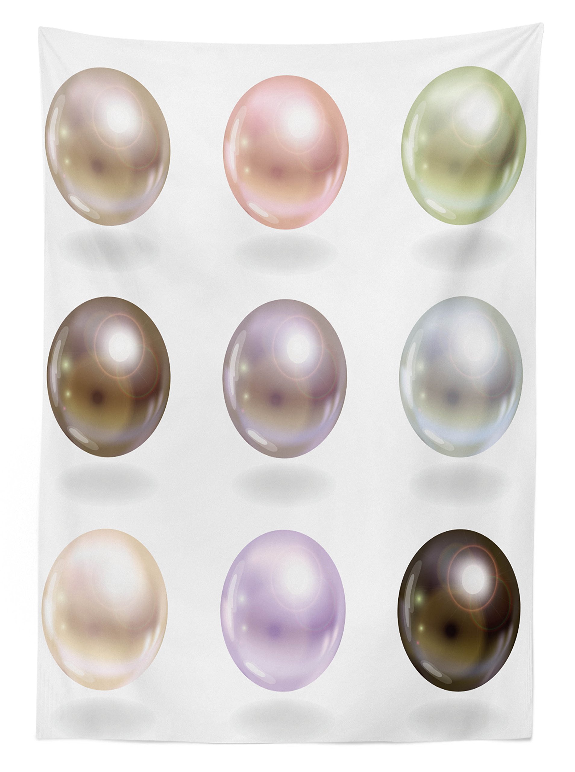Ambesonne Pearls Outdoor Tablecloth - Round & Smooth Pastel Sea Treasures Design, Washable Picnic Table Cover 58x104 Inches, Multicolor - Perfect for Beach Parties, Bridal Showers & Garden Dining