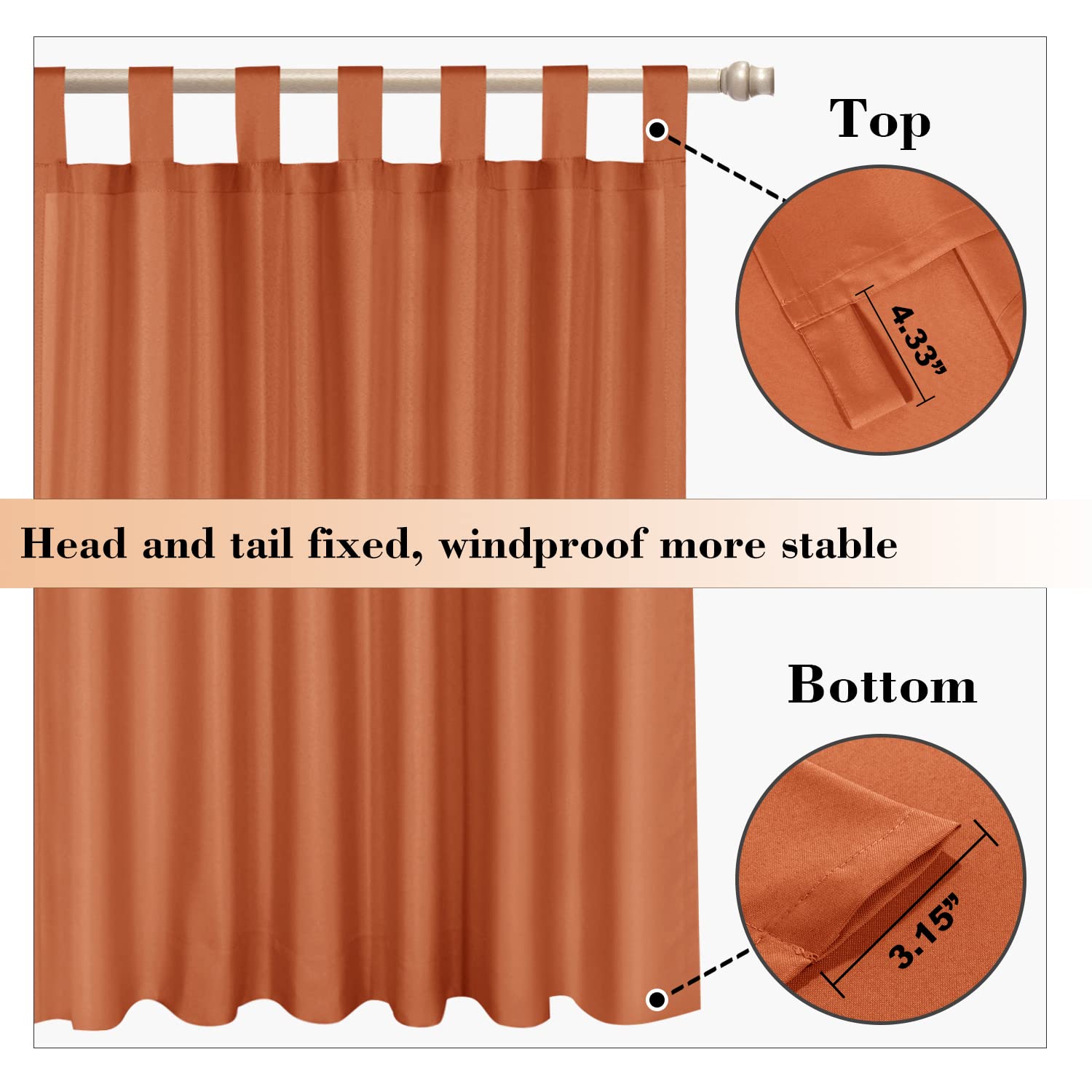 BONZER Waterproof Outdoor Curtains for Patio - 52x84 Inch Weatherproof Tab Top Panel in Orange - Perfect for Porch, Pergola, Gazebo, Cabana & Pavilion - Great for Sun Protection and Outdoor Privacy