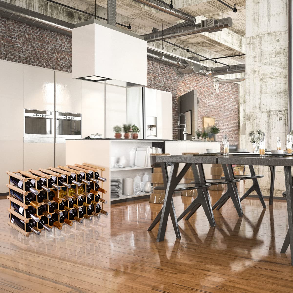 GiantexUK 36 Bottle Wooden Wine Rack - Freestanding Wine Display Shelf & Organizer for Home, Restaurant, Bar, Wine Cellar - Perfect for Kitchen, Dining Room & Entertaining Areas