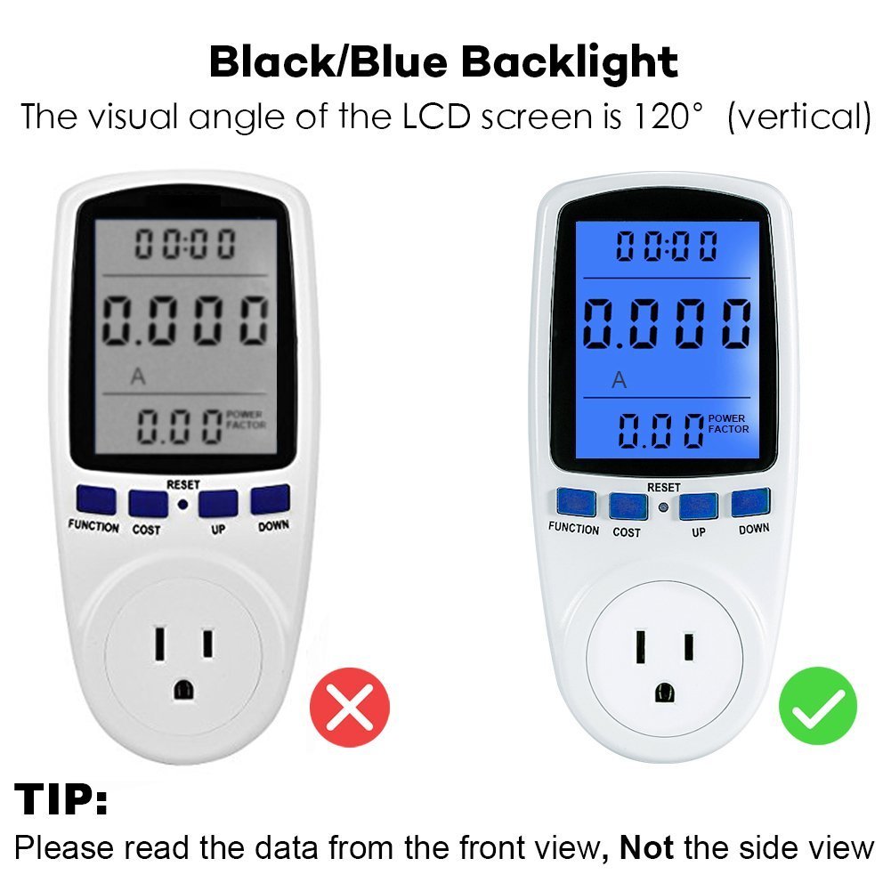 Digital Power Meter Socket with LCD Backlight - Monitor Electricity Usage, Voltage & Current - Energy Consumption Analyzer for Home Appliances & Electronics