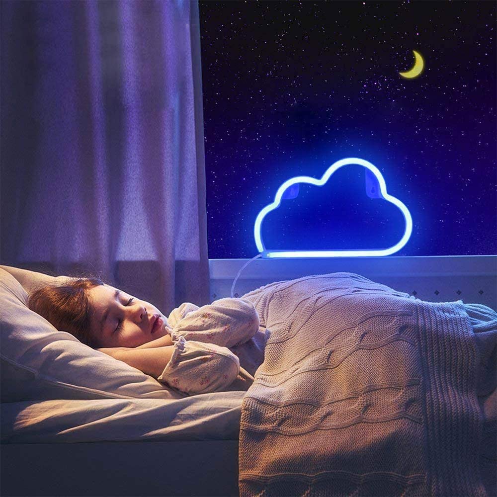 YouOKLight Neon Cloud Sign - Battery/USB Powered LED Wall Light for Bedroom, Kids Room, Living Room Decor | Perfect for Parties, Weddings & Christmas Decorations (Blue)