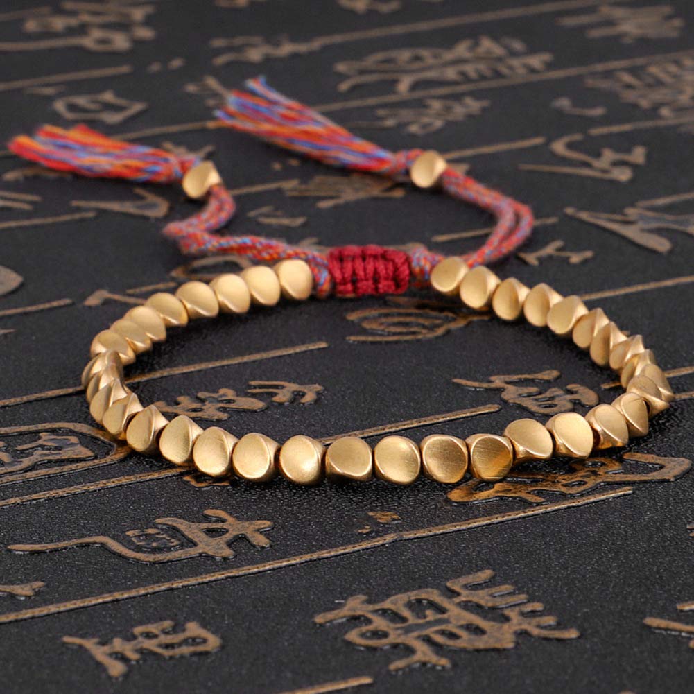 Handmade Tibetan Copper Bead Bracelet - Buddhist Braided Cotton Lucky Rope for Women & Men | Spiritual Jewelry for Meditation, Yoga & Daily Wear