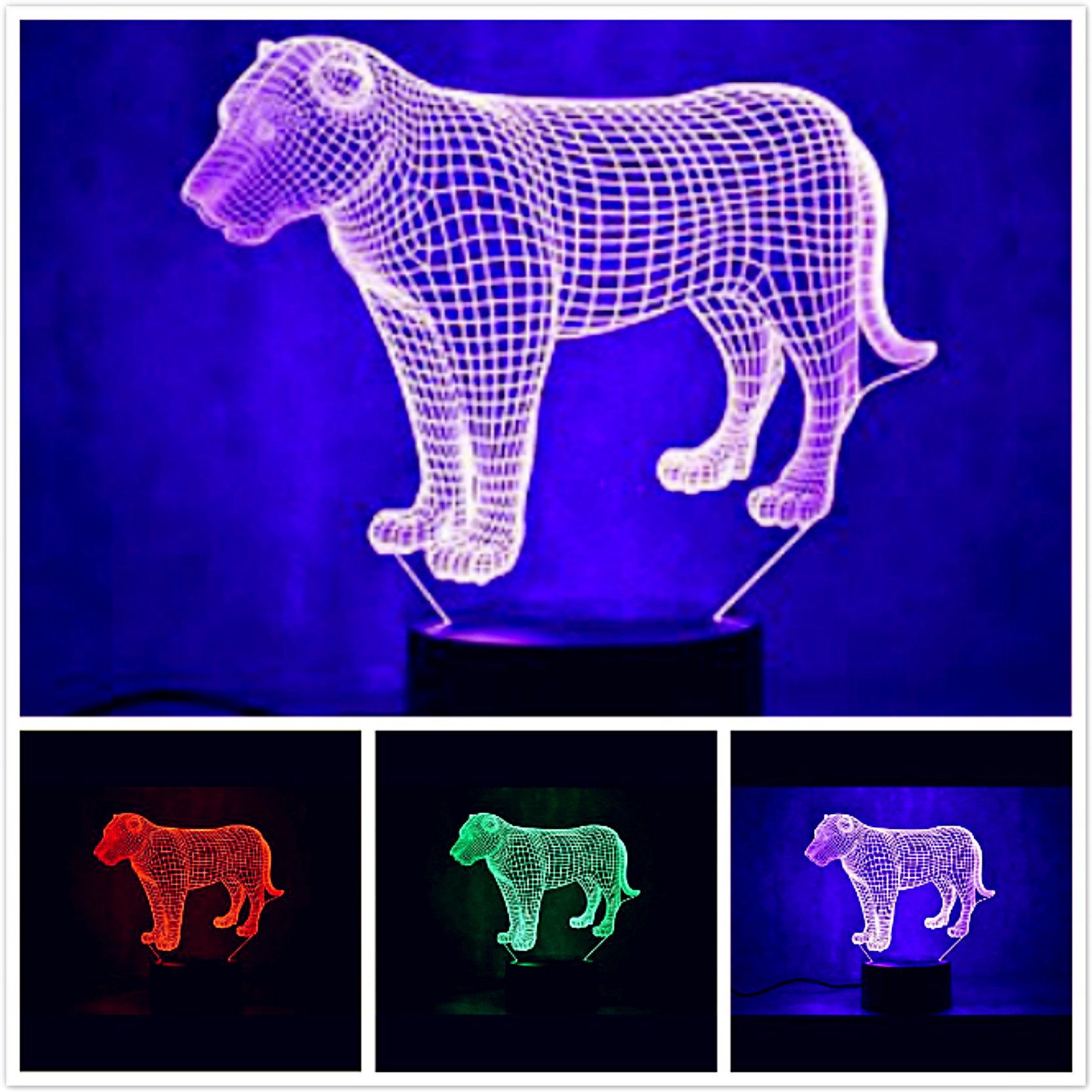 3D Lion Animal Night Light - Touch Switch LED Table Lamp with 7 Color Changing Modes, Optical Illusion Desk Decor for Kids Room, Nursery, Birthday Gift, Christmas Home Decoration - Perfect for Bedtime, Playroom & Party Ambiance Lighting