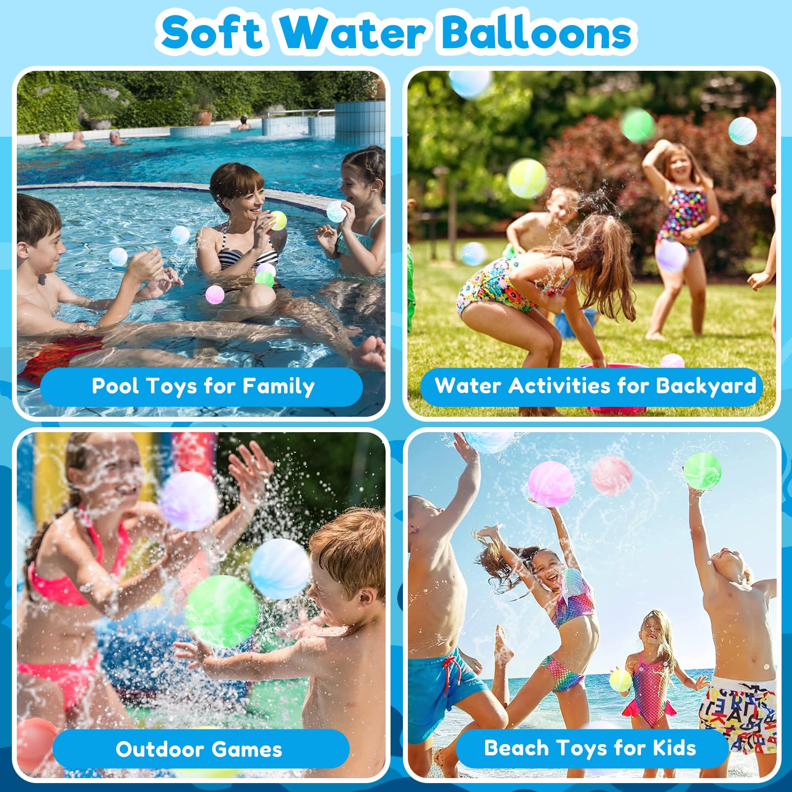 MOYKSRR Reusable Water Balloons, 30 Pack Silicone Water Balloons for Summer Parties, Outdoor Games, Pool, Beach & Water Fights - Eco-Friendly Splash Fun for Kids & Adults (Multicolor)