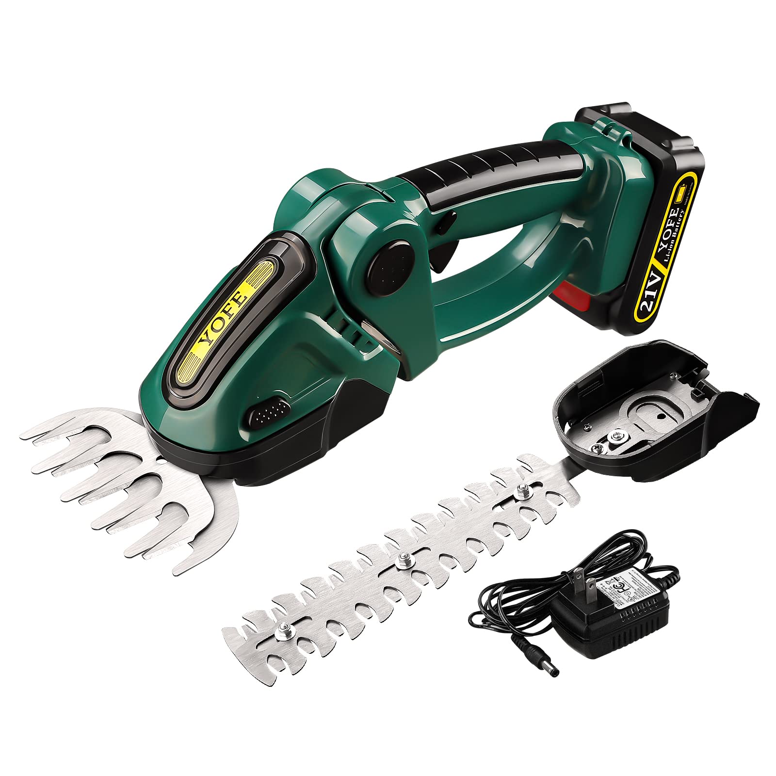 YOFE 21V Cordless 2-in-1 Electric Hedge Trimmer & Grass Shear - Lightweight Rechargeable Battery Shrub Trimmer with Safety Lock - Perfect for Lawn, Garden, and Yard Maintenance