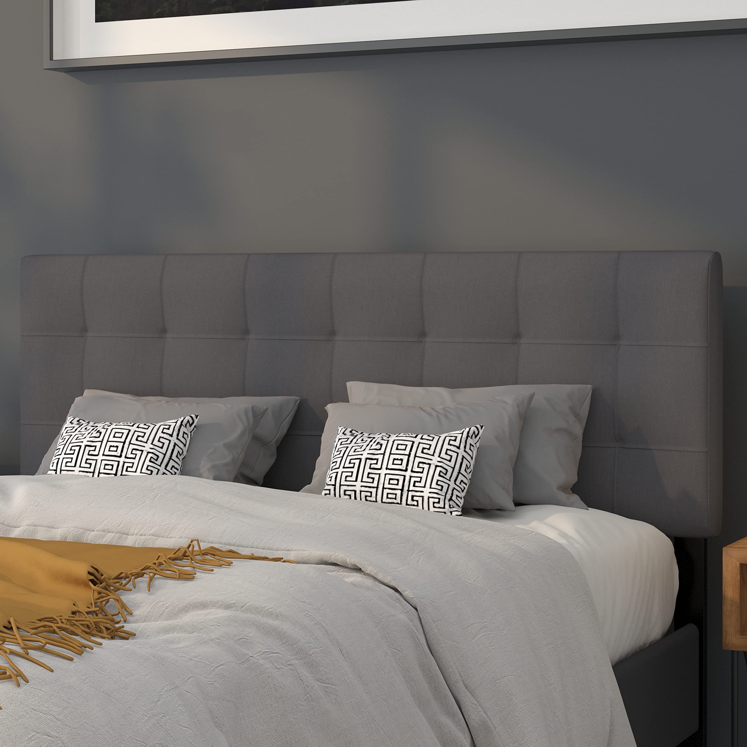 Flash Furniture Bedford Tufted Upholstered Queen Size Headboard - Dark Gray Fabric Upholstered Bed Frame Headboard for Master Bedroom, Guest Room & Home Decor