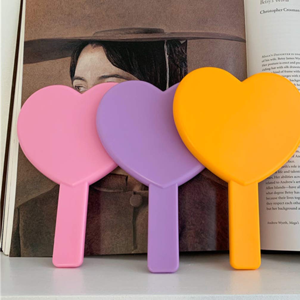 2Pcs Heart-Shaped Handled Makeup Mirror - Compact Cosmetic Mirror with Handle for Women & Girls, Purple - Perfect for Home, Salon, Travel & Gift Giving