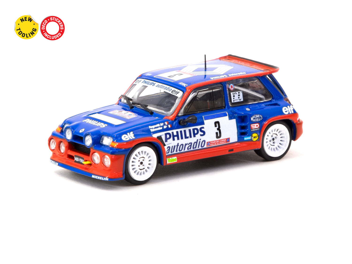 Tarmac Works 1/64 Scale Renault 5 MAXI Turbo Tour de Corse Rallye de France 1985 #3 Winner Diecast Model Car - Collectible Miniature for Display, Racing Enthusiasts & Hobby64 Collection