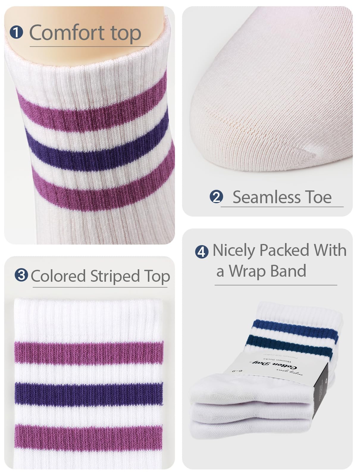 Women's Soft Combed Cotton Crew Socks - Breathable & Comfortable (Black, White, Red, Beige, Olive) - Perfect for Everyday Wear, Workouts & Casual Outfits