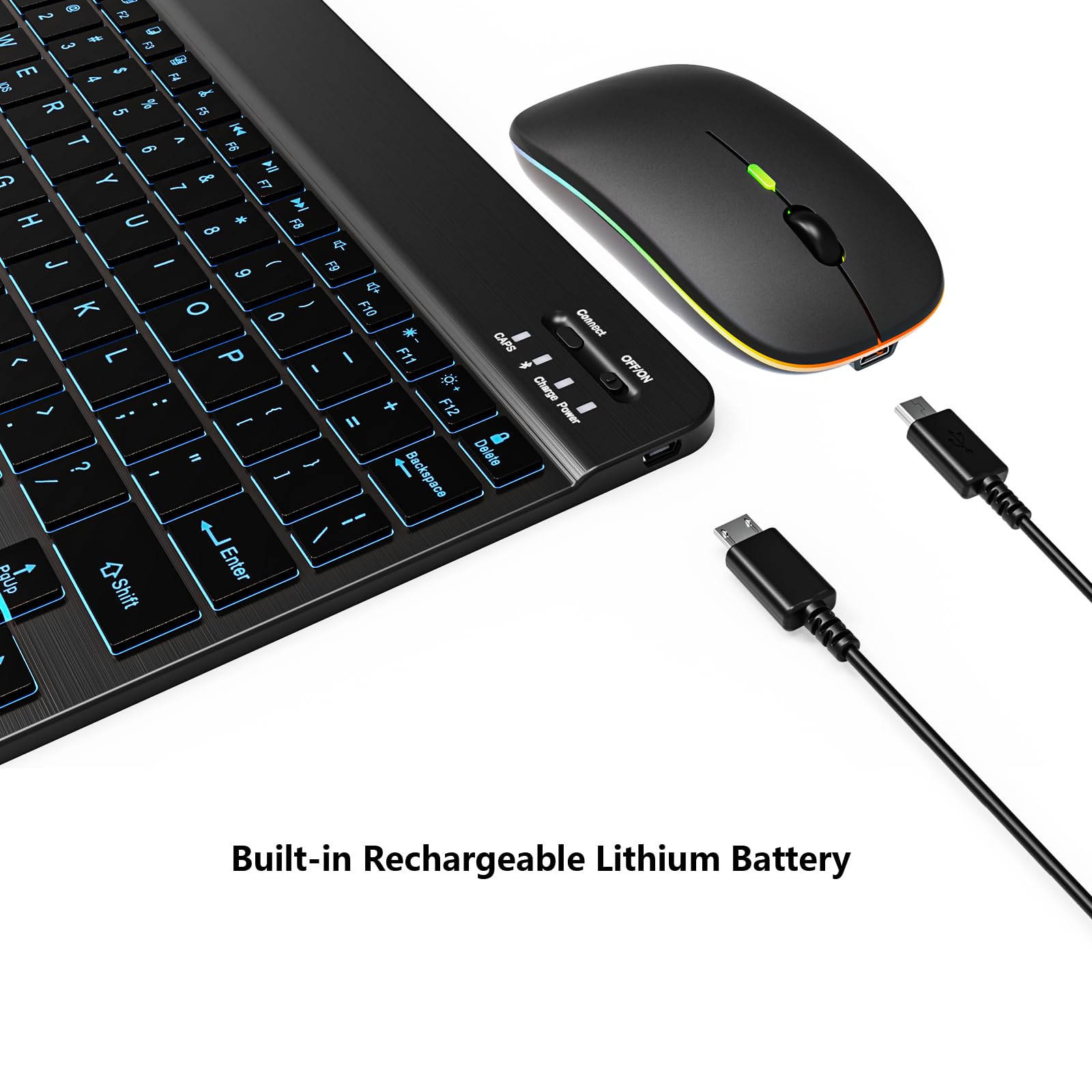 Backlit Bluetooth Keyboard and Mouse Combo - Ultra Slim Wireless Rechargeable for iPad Air/Pro/Mini, iPhone, Android, Samsung Smartphones - Compatible with iPadOS 13+ (Black) | Perfect for Home Office, Remote Work & Travel