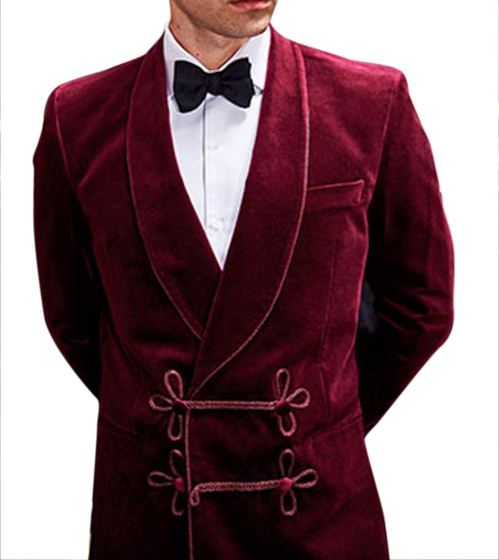 Luxury Burgundy Velvet Smoking Jacket for Men - Soft Formal Lounge Robe for Weddings, Parties & Relaxing at Home