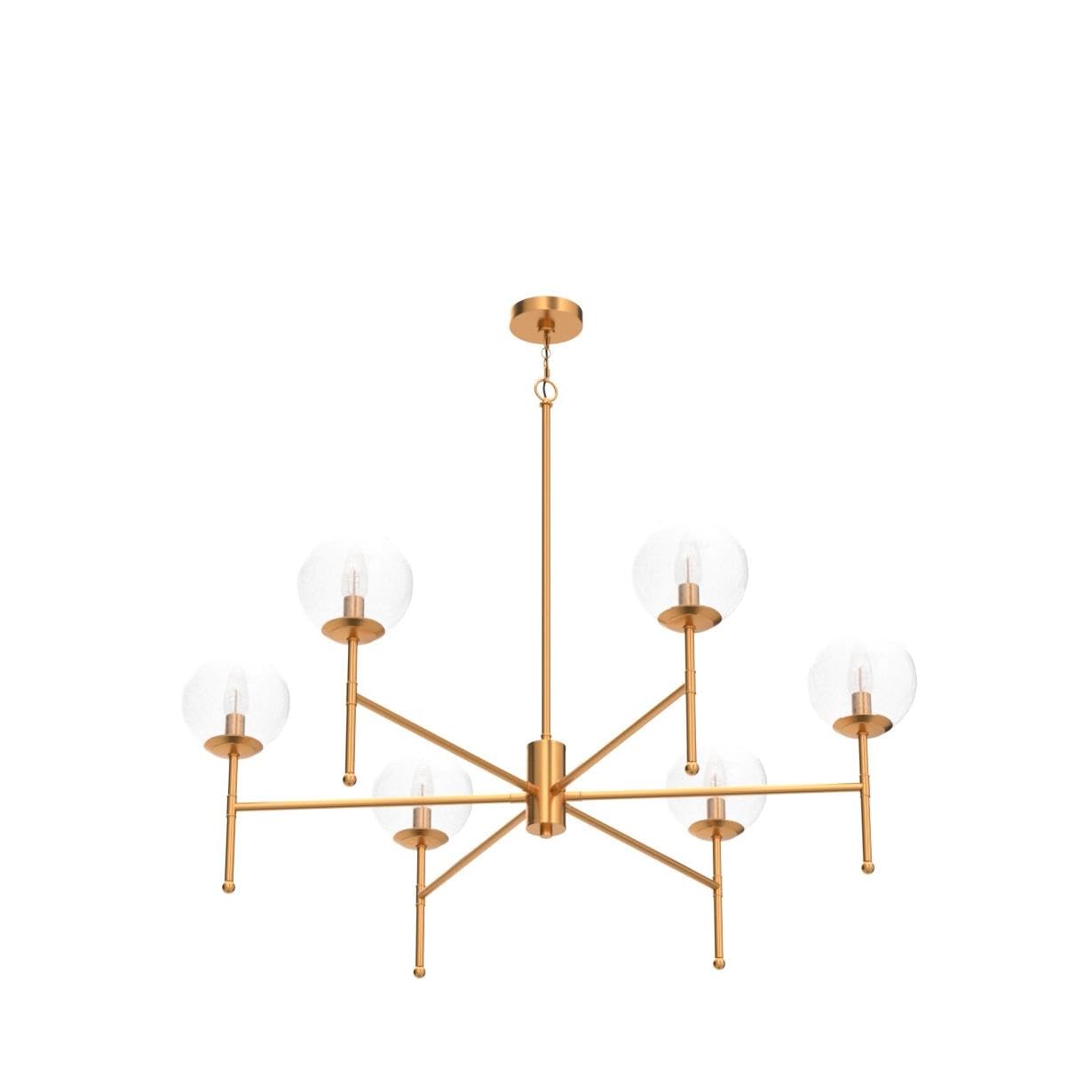 6-Light Gold Globe Chandelier with Seeded Glass Shades - 26'' W x 29.5'' H Modern Pendant Lighting for Dining Room, Living Room & Bedroom | Elegant Ceiling Light Fixture for Home Decor, Wedding & Restaurant Ambiance