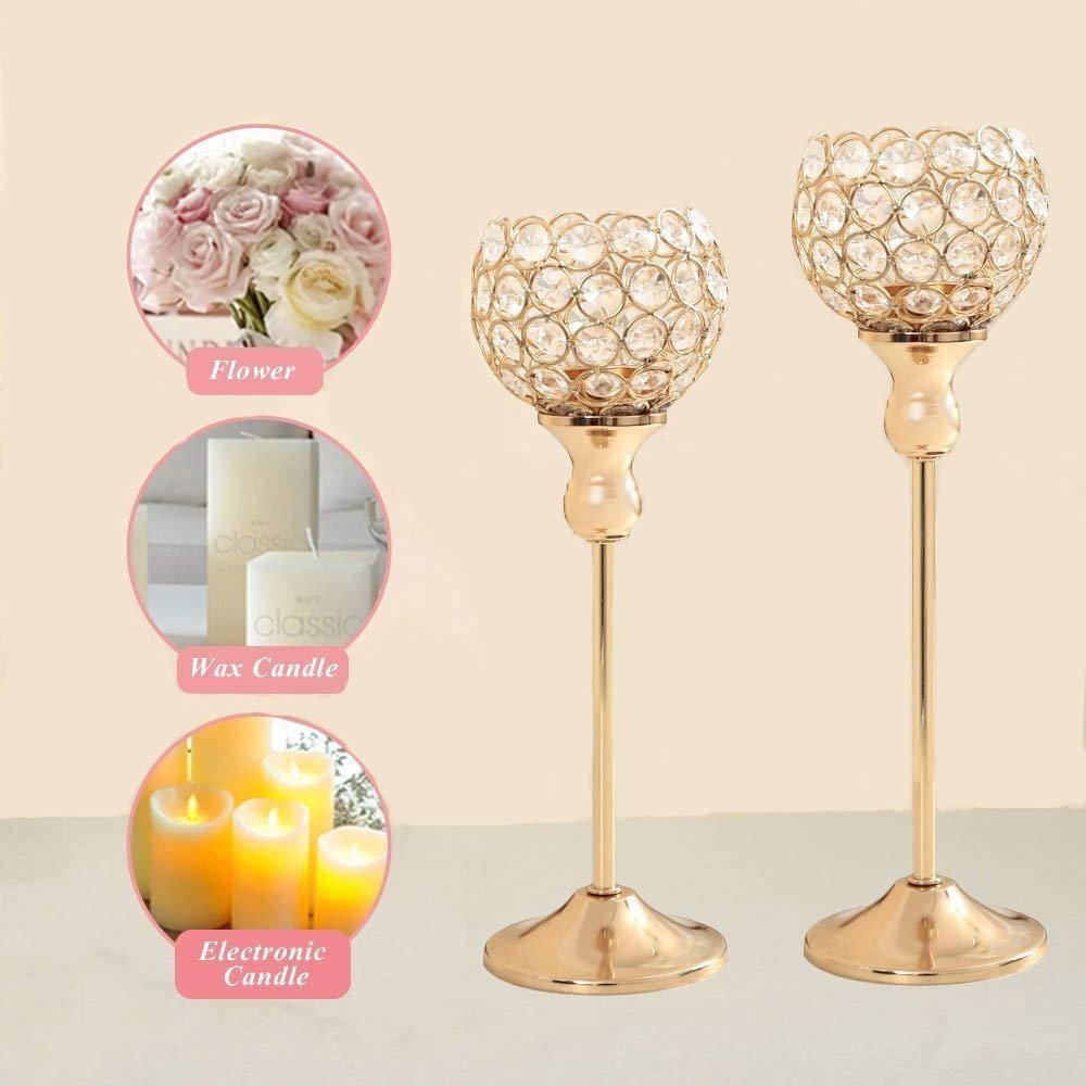 Luxury Gold Crystal Candle Holders Set - 15.8