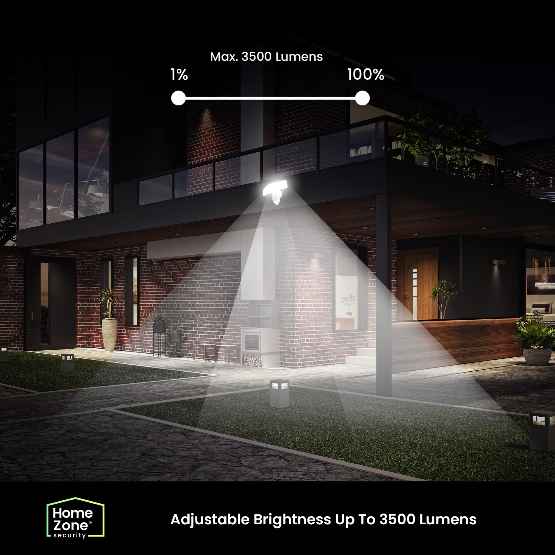 Home Zone Security Triple Head Floodlight Camera - Smart 2.4GHz 1080P Outdoor Hardwired 3500 Lumen LED Security Light with Motion Detection & 128GB Local Storage (White) - Ideal for Backyard, Garage & Driveway Surveillance