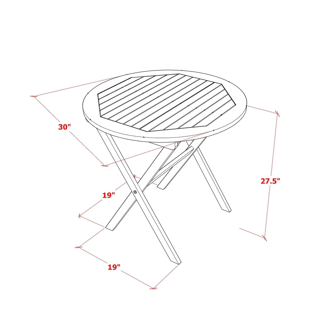 East West Furniture MNCM3CANA Marion 3-Piece Patio Bistro Set - Round Acacia Wood Coffee Table & 2 Folding Arm Chairs, 30x30 Inch, Natural Oil Finish - Perfect for Outdoor Dining, Garden, Balcony or Backyard Relaxation