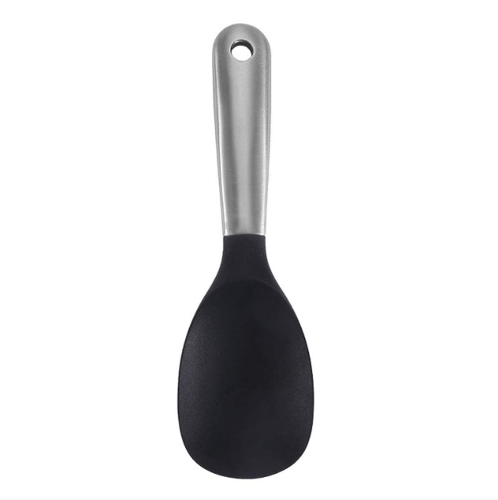 AKOAK Stainless Steel Silicone Rice Spoon - Non-Stick, Durable & Eco-Friendly Kitchen Utensil for Cooking Rice, Mashed Potatoes, Stirring & Serving - Perfect for Everyday Meals & Family Dining (Black, 1 Pack)