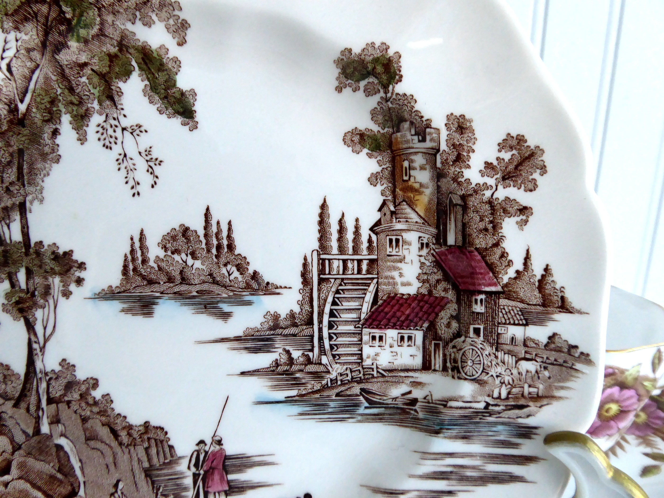 Johnson Brothers The Old Mill Salad Plate - Vintage 1960s English Brown Transferware - Perfect for Farmhouse Dining, Tea Parties & Collectible Display