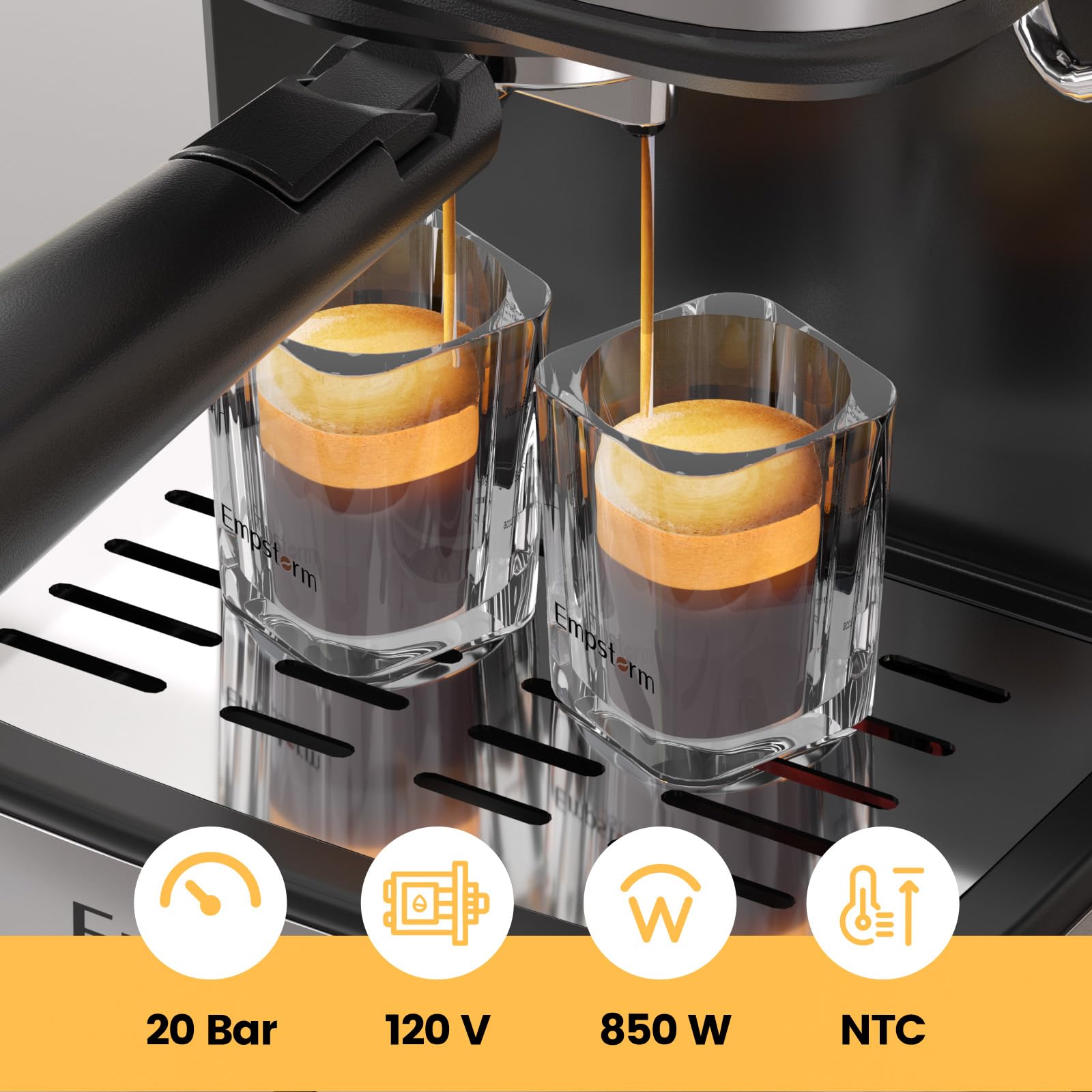 20 Bar Professional Espresso Machine with Milk Frother - 2-in-1 Coffee Maker for Cappuccino & Latte - 50oz Large Water Tank - Works with Coffee Powder & Capsules - 120V Black - Perfect for Home, Office & Coffee Shop Use