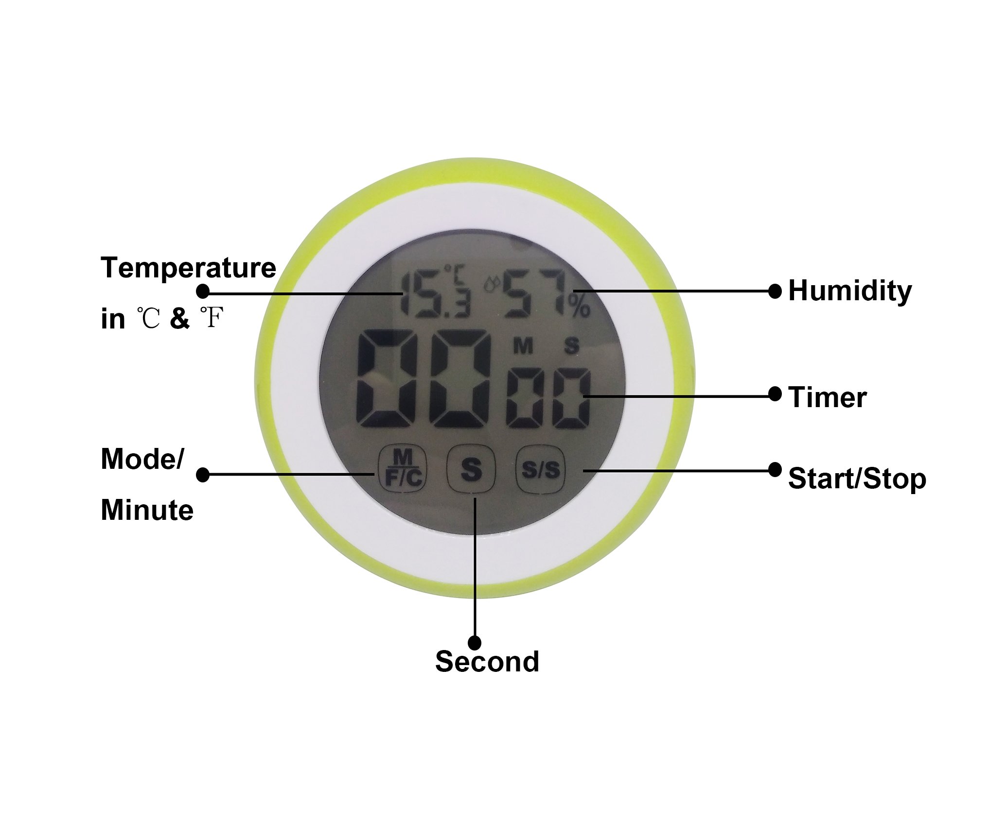 Digital Refrigerator Magnetic Kitchen Timer - Touch Screen Count Up/Down Timer (99 Min 59 Sec) - Wall Mounted with Hole - Perfect for Cooking, Baking, Studying, Homework & Sports Training - Green
