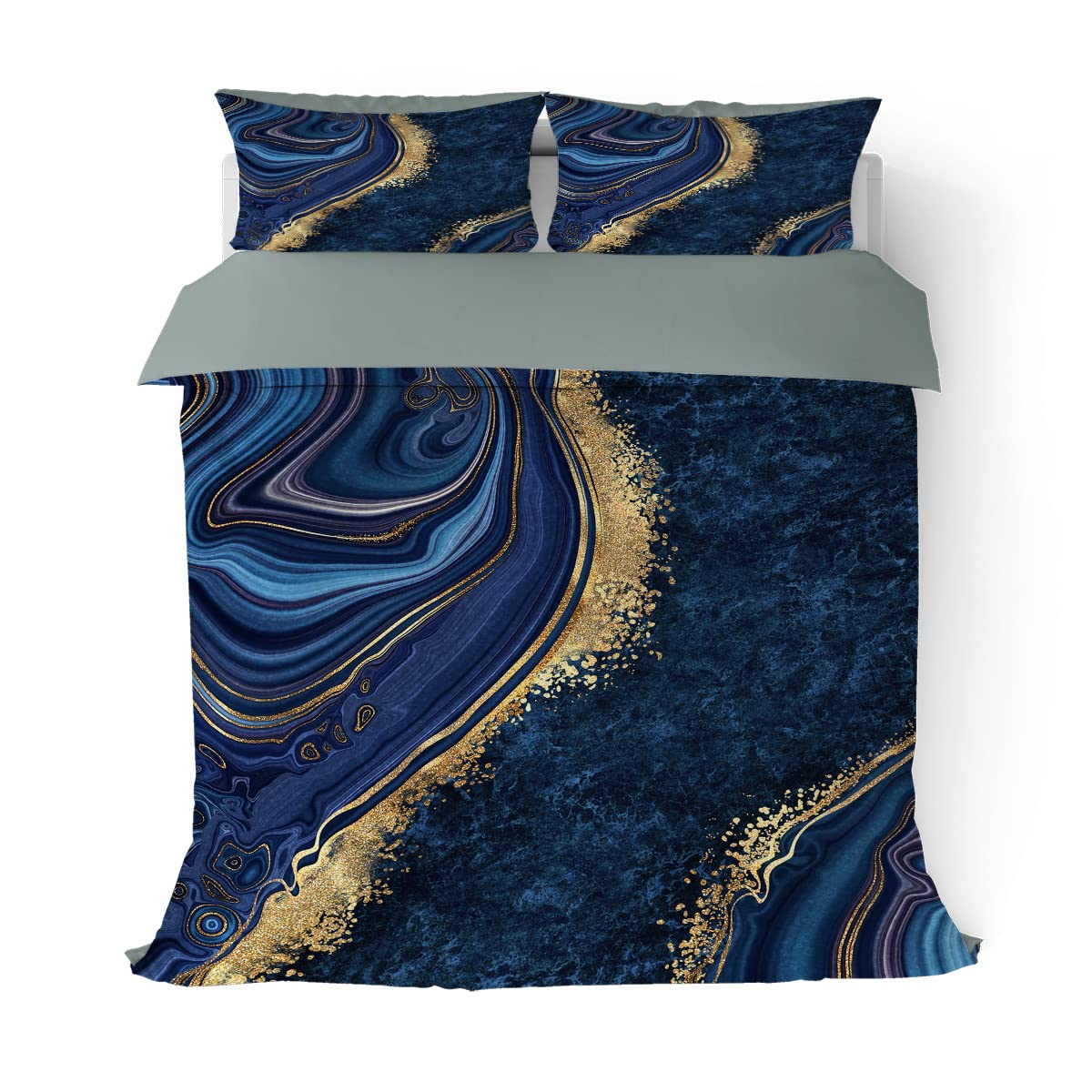 Luxury Dark Blue Marble Duvet Cover Set Twin Size - Gold Abstract Art Bedding 3 Piece Set | Soft Microfiber Comforter Cover with 2 Pillowcases | Perfect for Kids, Boys & Teens Bedroom Decor | Ideal for Modern, Contemporary & Luxury Home Interiors