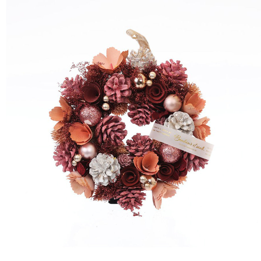 PASEO Bonheur Pink Floral Wreath (Medium 250g) - Elegant Home Decor for Front Door, Wall, Wedding & Spring Decoration