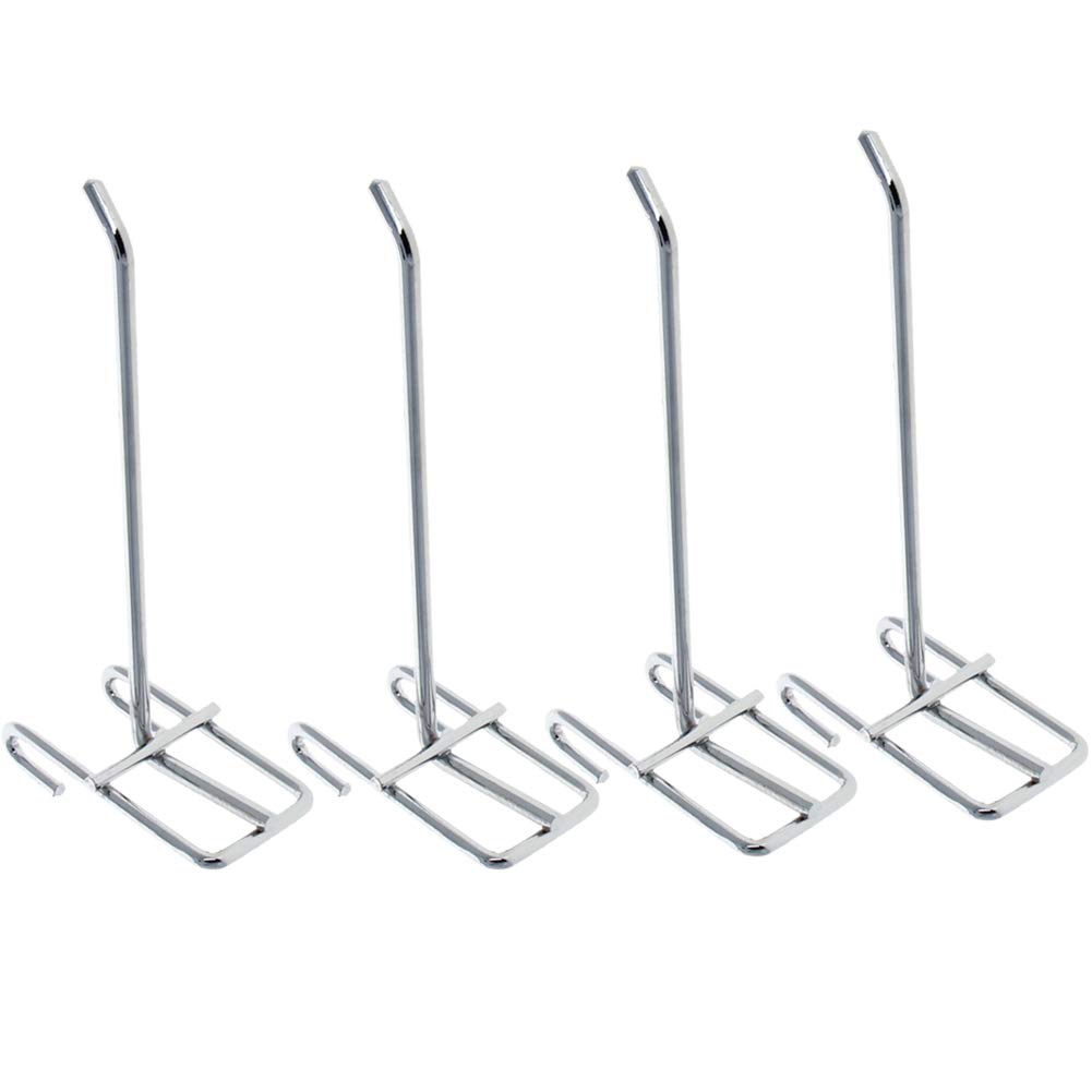 MroMax Pegboard Hooks 4Pcs - Silver Grid Wall Hooks for Supermarket Display, Retail Shelving & Garage Organization - Heavy Duty Pegboard Accessories for Tools, Kitchen & Retail Storage