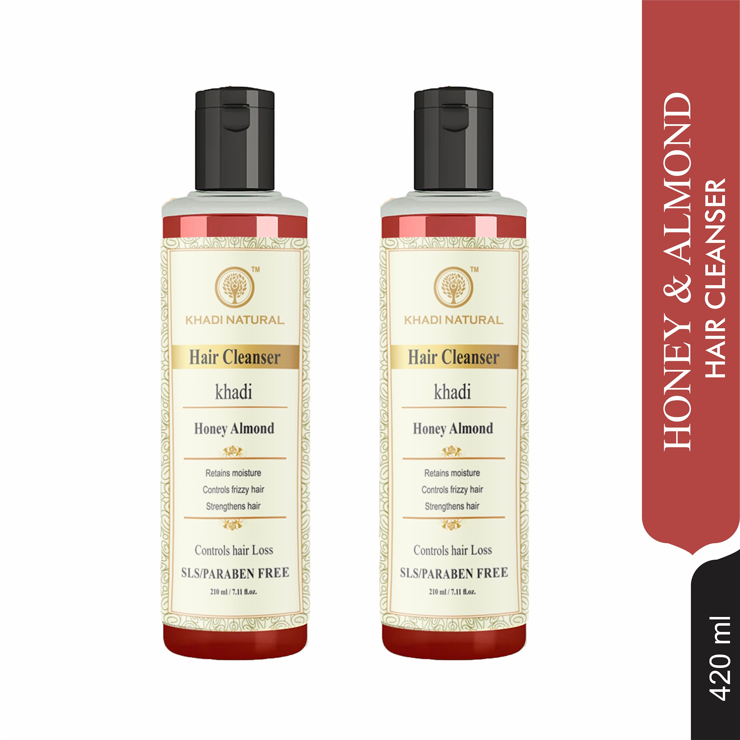 **Khadi Natural Honey Almond Shampoo - Organic Honey & Almond Oil for Nourishing Hair Care - Sulfate & Paraben Free - Promotes Strong, Healthy Hair (Pack of 2, 210ml) - Ideal for Dry, Damaged & Frizzy Hair at Home or Salon**