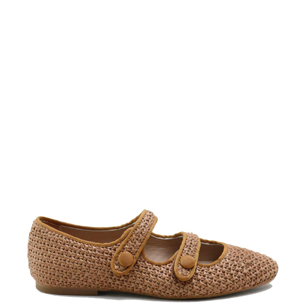 Papanatas Camel Rattan Double Strap Mary Jane Shoes - Comfortable Women's Casual Sandals for Summer, Beach, and Outdoor Wear