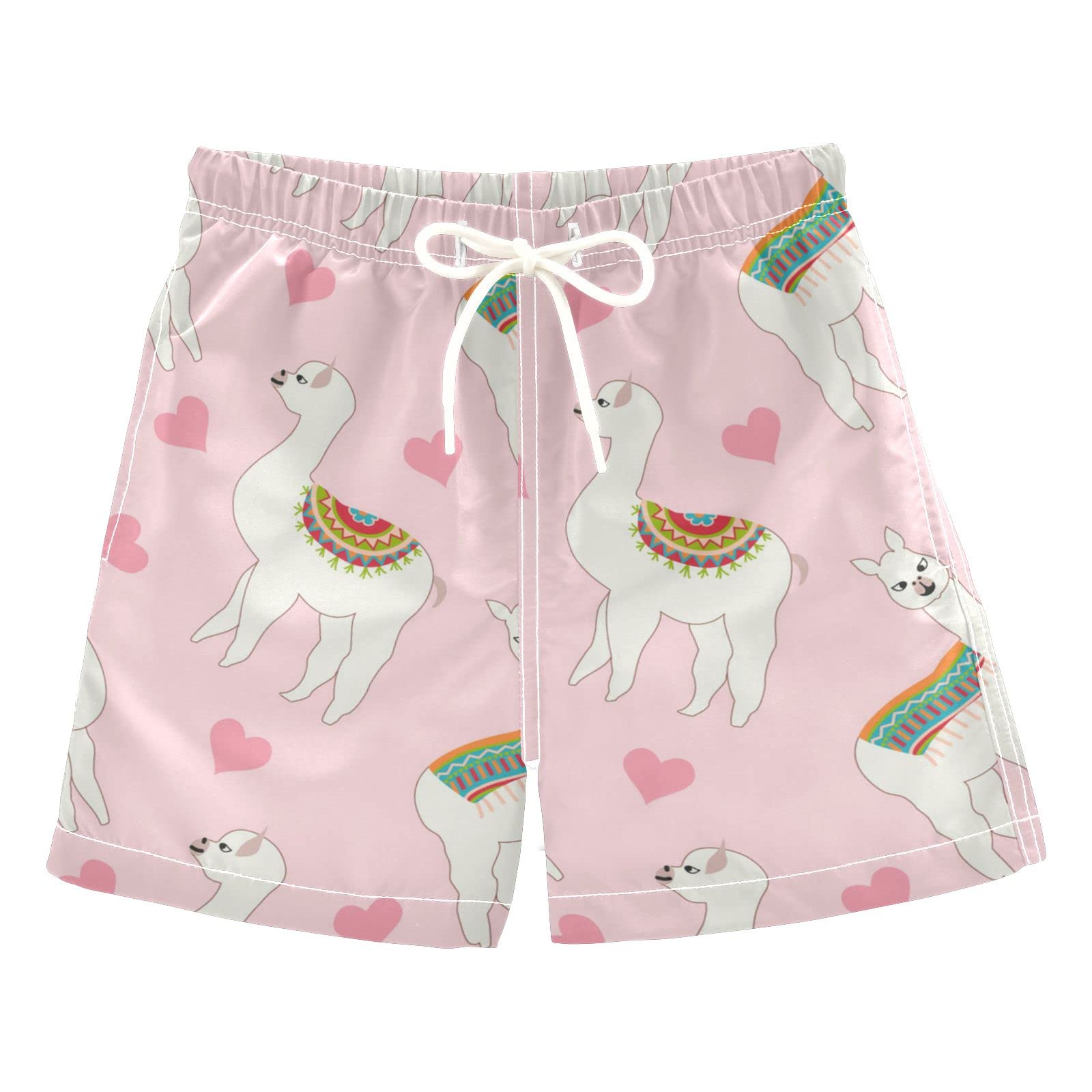 Llama and Heart Boys Swim Trunks - Quick Dry Toddler Swim Shorts for Beach & Pool | Comfortable Bathing Suit for Boys XS | Perfect for Summer Vacation, Swimming Lessons & Water Play