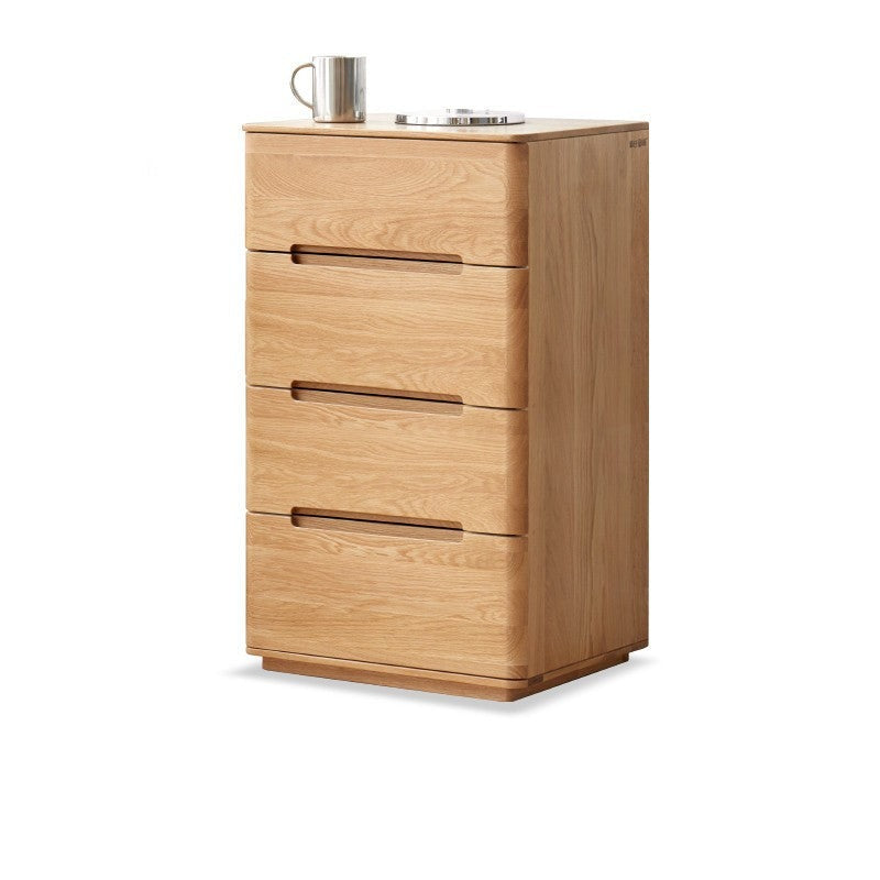 Solid Oak Wood 3-Drawer Nightstand with Lock - Bedside Table for Bedroom, Living Room & Office Storage