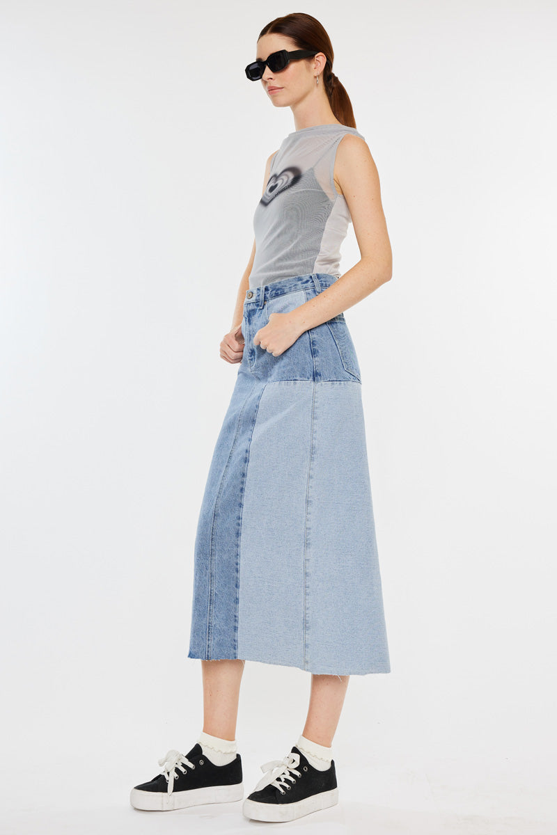 Brodie Color Block Midi Skirt for Women - Stylish Floral Print A-Line Skirt with Pockets | Perfect for Office, Party & Casual Outfits