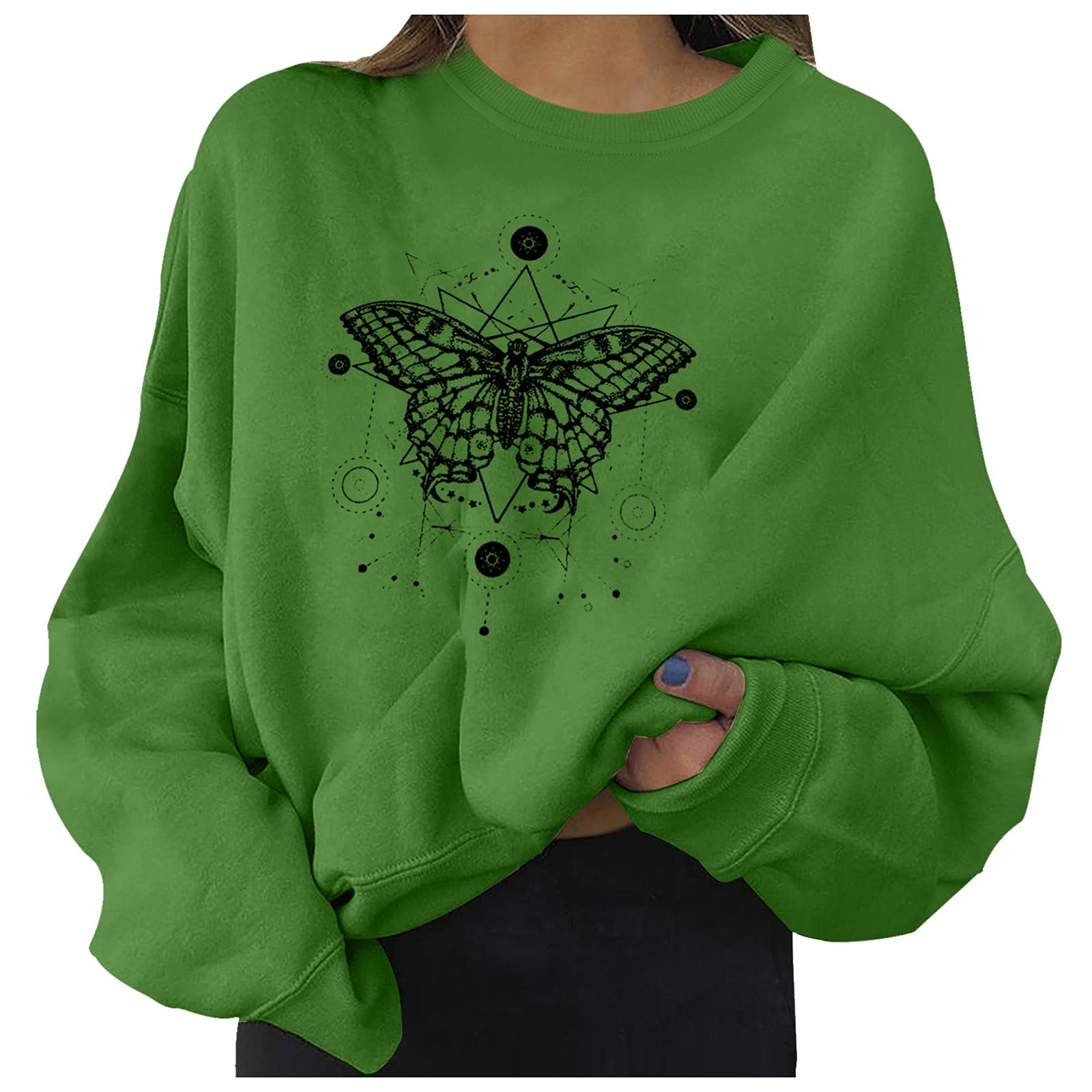 Women's Printed Casual Long Sleeve Round Neck Loose Sweatshirt & Hoodie - Cozy Fall Fashion for Everyday Wear, Lounge, and Outdoor Activities