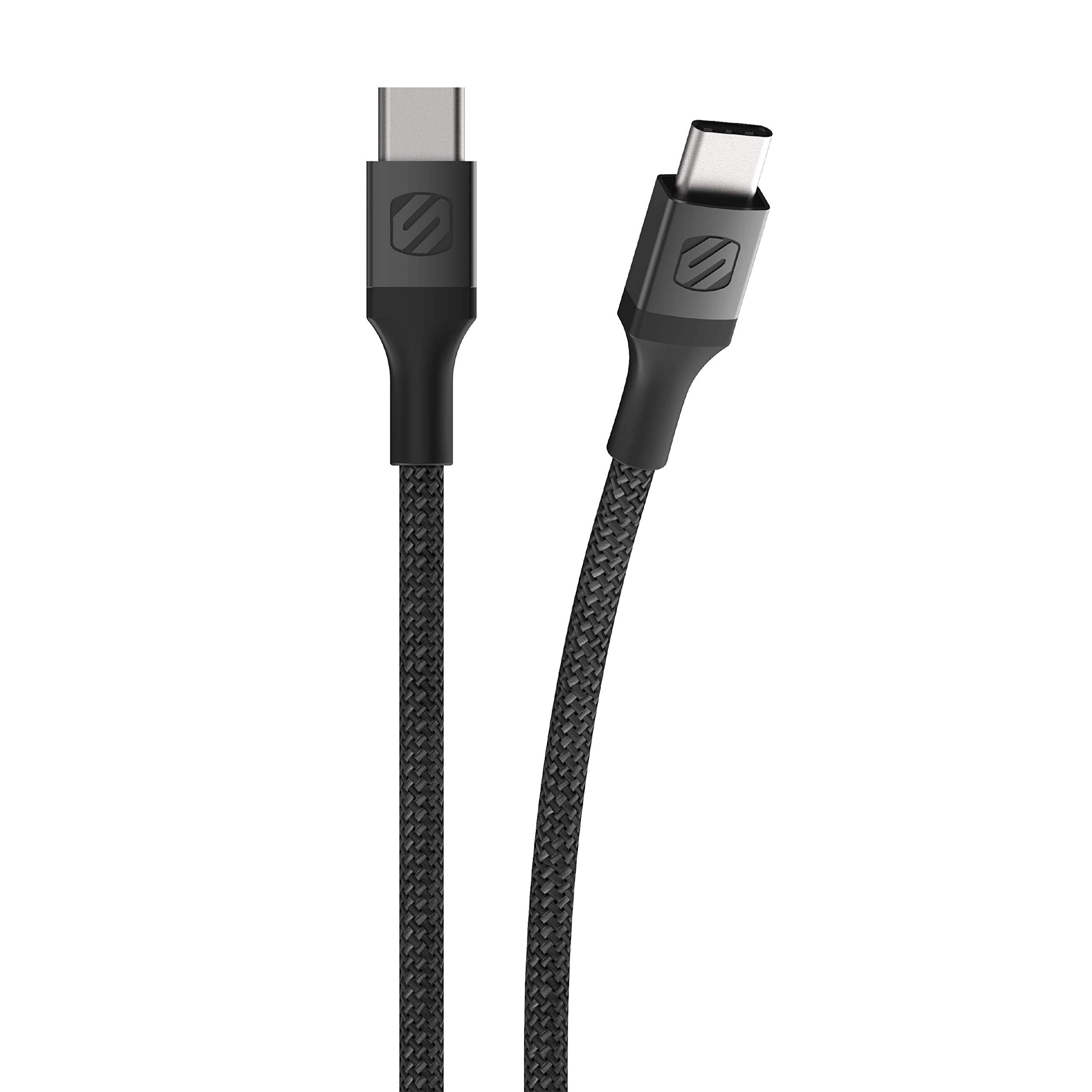 Scosche CCB4SG-SP Strikeline Premium USB-C to USB-C Fast Charging Cable 4ft Braided Nylon Space Gray - Compatible with iPhone 15, MacBook, iPad Pro & More for Home, Office & Travel Charging