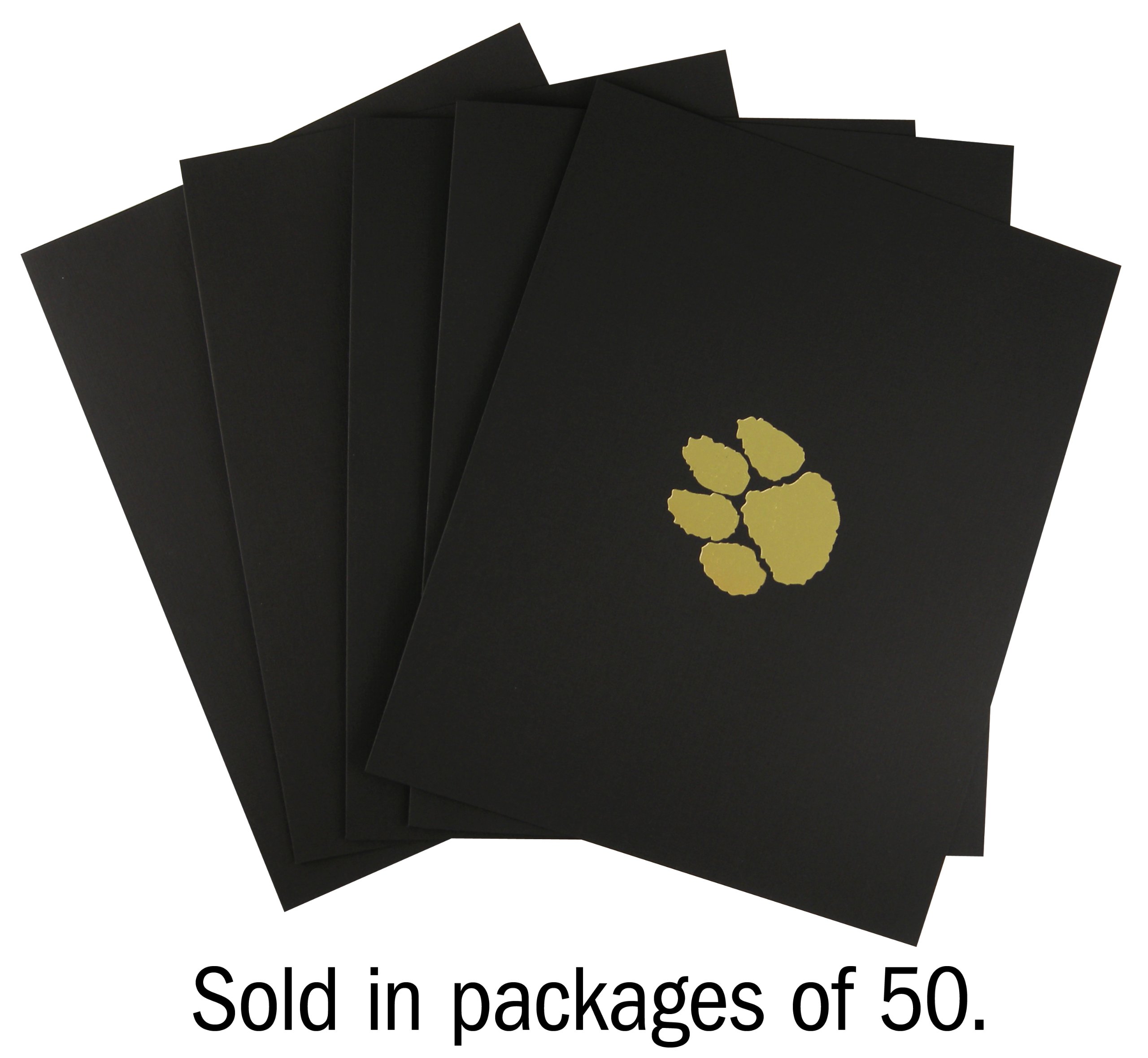 Jones School Supply - 50 Pack Black Presentation Folders with Gold Paw Print - Premium Academic Certificate Holders for Awards, Diplomas & Graduation Ceremonies