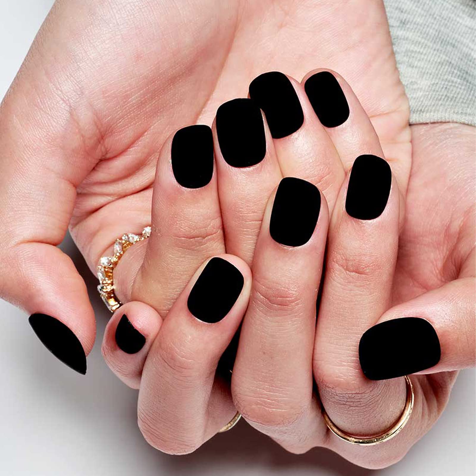 GLAMERMAID Halloween Black Velvet Press on Nails - 24Pcs Extra Short Squoval Matte Fake Nails with UV Finish | Reusable Acrylic False Nails Manicure Kit for Women | Perfect for Parties, Costumes & Gifting