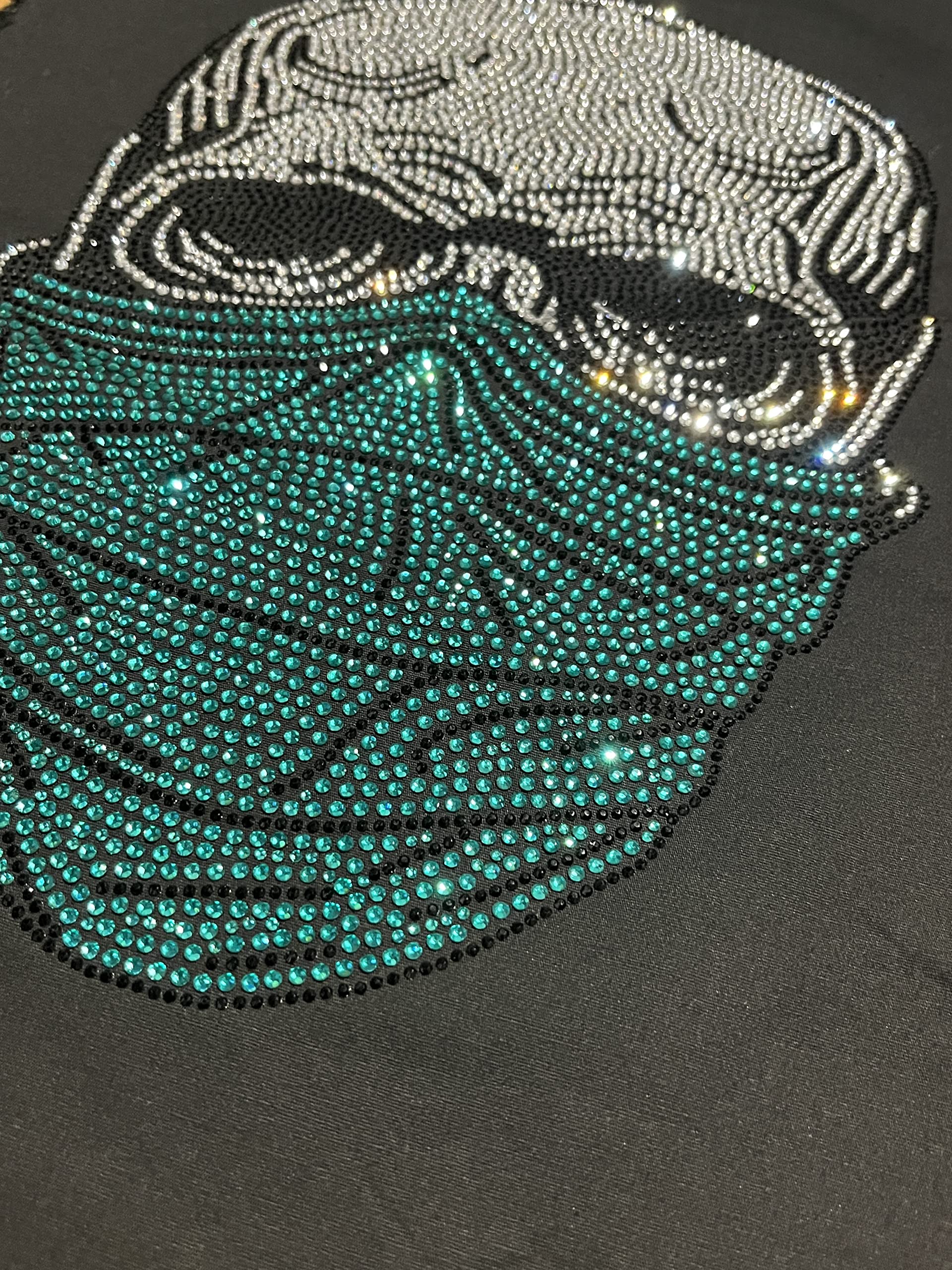 Rhinestone Skull Heat Transfer Patch - Green Mask Iron-On with Hot Fix Crystals for DIY Apparel & Costumes | Perfect for Halloween, Cosplay, and Fashion Accessories