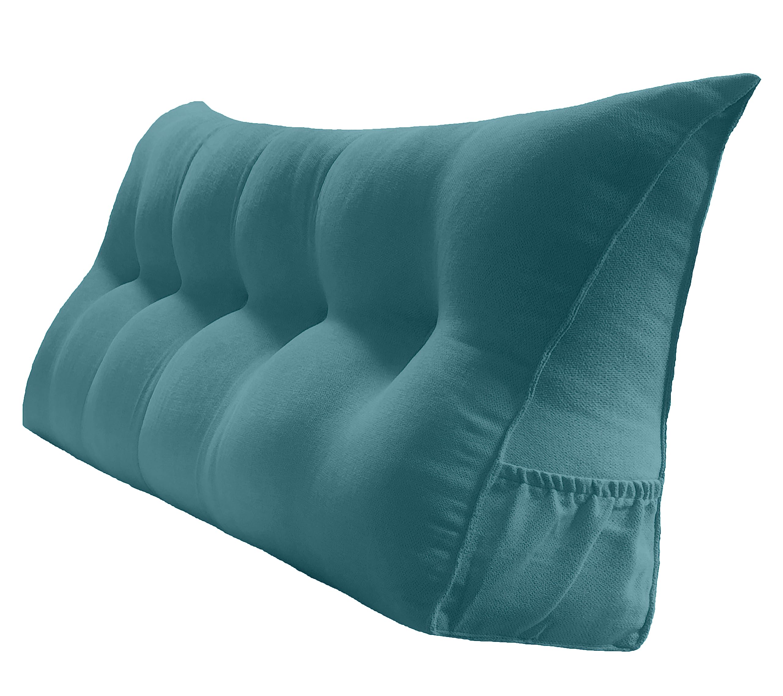Large Triangular Reading Bed Rest Pillow with Removable Cover & Side Pockets - Teal Blue King Size (78x8x20 inches) - Perfect for Reading, Watching TV, or Lounging in Bed