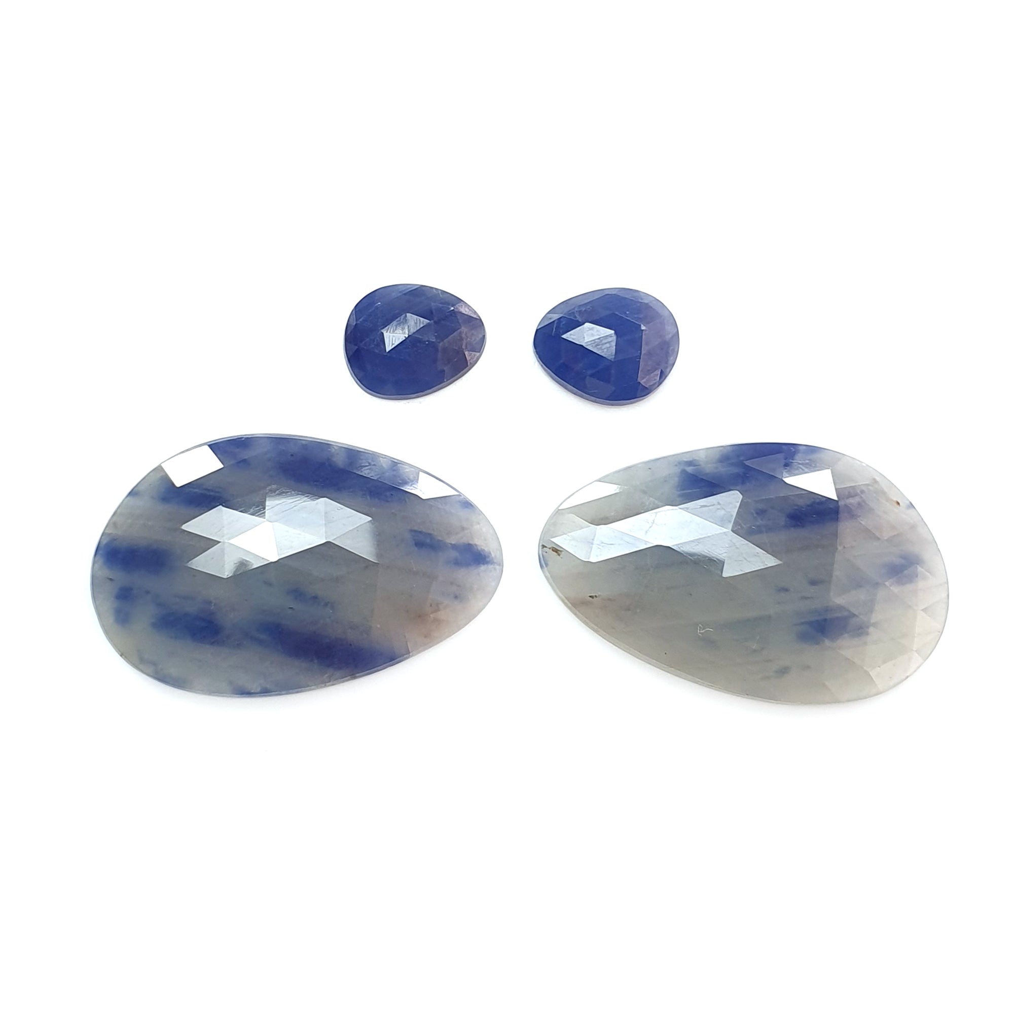 Natural Bi-Color Sapphire Rose Cut Slices - 54.00cts Untreated Multi Gemstone Set (4pcs, 11.5x9mm to 32.5x21mm) for Jewelry Making, DIY Crafts & Healing Crystals