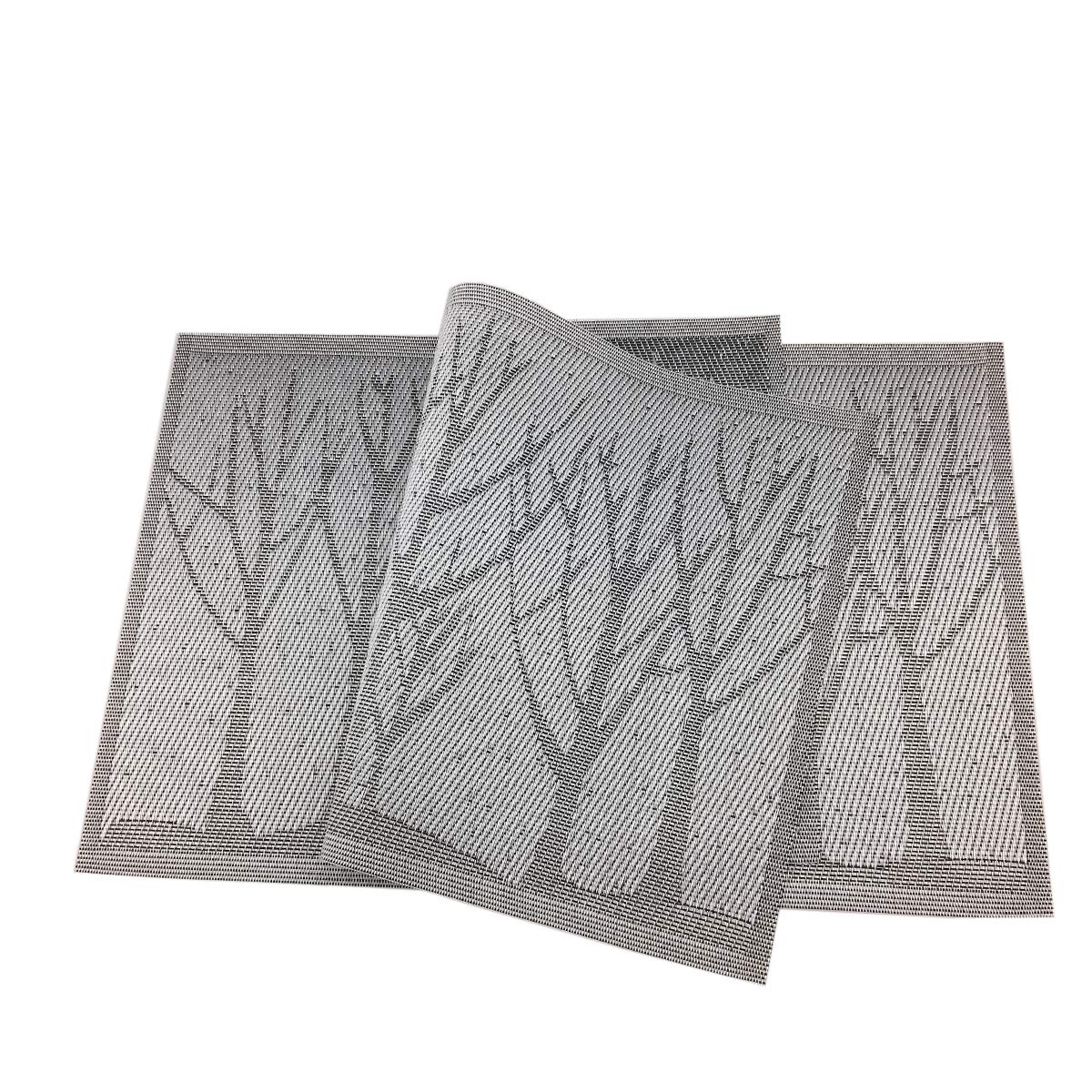 6-Pack PVC Woven Vinyl Placemats Set - Waterproof & Heat-Resistant Table Mats for Dining, Kitchen, and Outdoor Use - Natural Silver Tree Design (6 pcs)