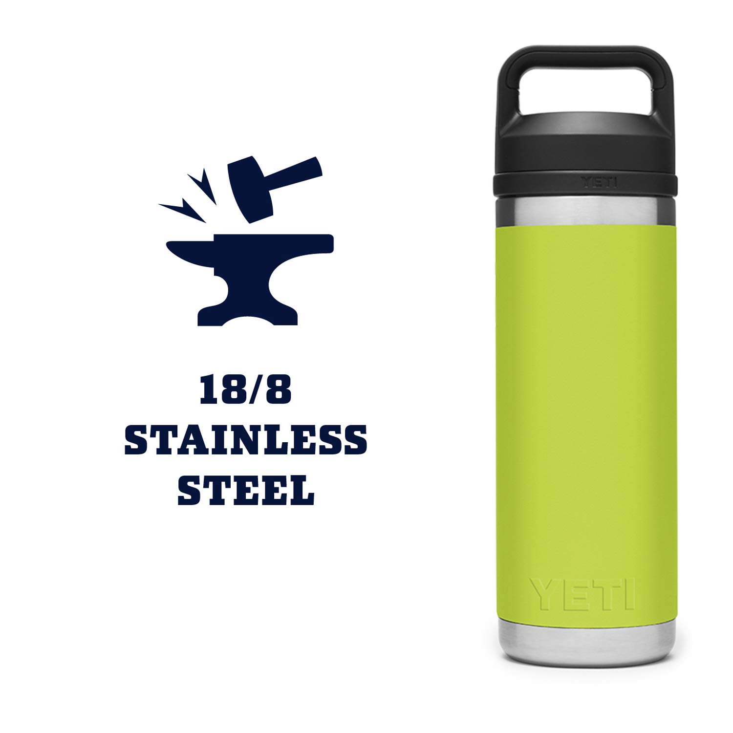 YETI Rambler 18 oz Vacuum Insulated Stainless Steel Water Bottle with Chug Cap - Chartreuse | Leakproof & Sweatproof | Perfect for Hiking, Gym & Outdoor Adventures
