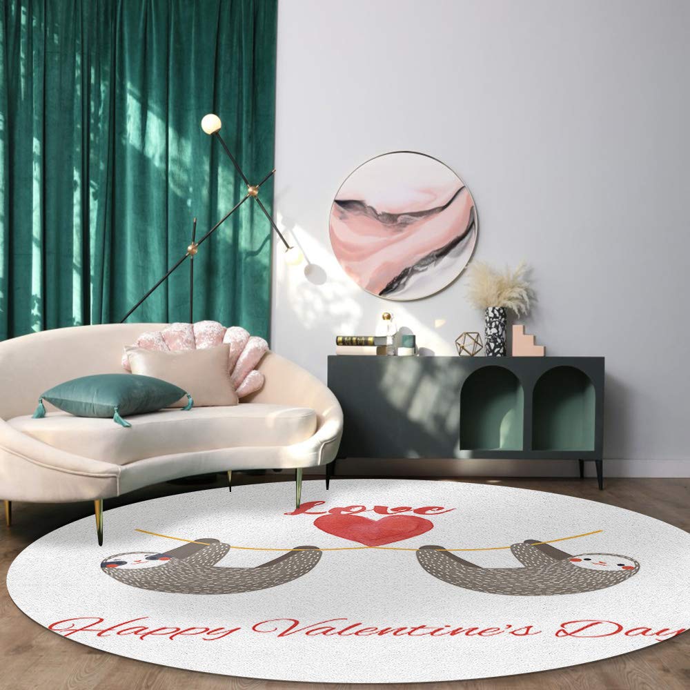 5ft Large Round Non-Slip Washable Area Rug - Cartoon Heart Design for Bedroom, Living Room & Kids Room | Valentine's Day Decor, Indoor Floor Mat & Photo Backdrop