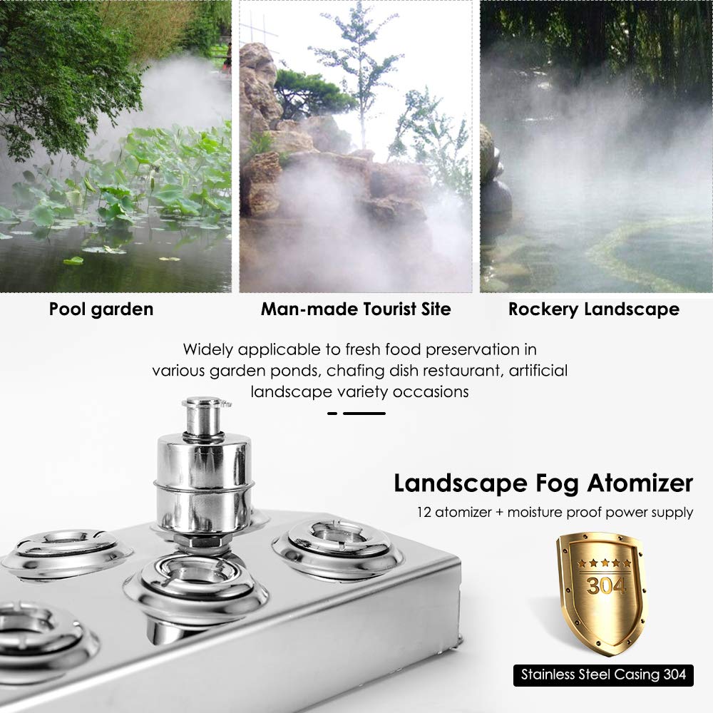 12-Head Stainless Steel Ultrasonic Mist Maker Fogger Humidifier - Indoor Plant Humidifier, Garden & Pond Water Feature, Home Decor & Aromatherapy Diffuser
