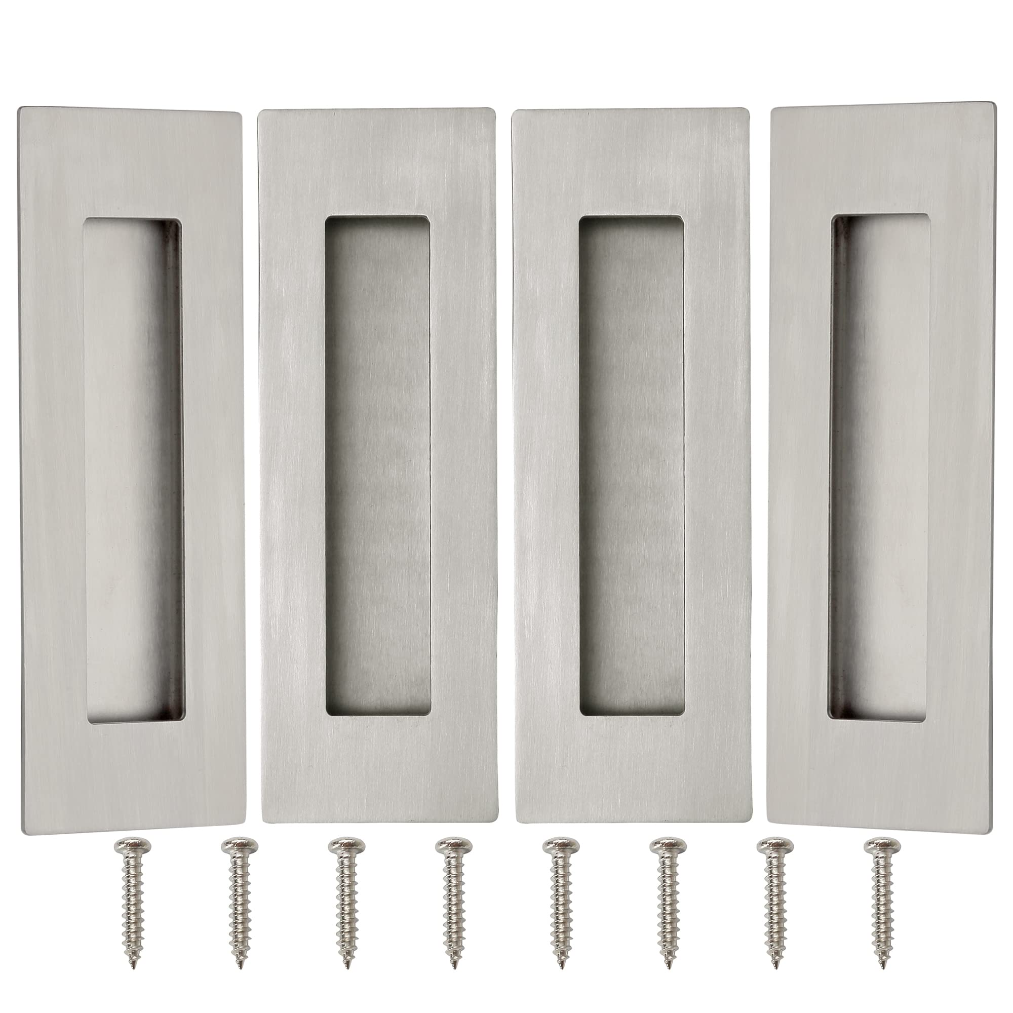 6 Inch Recessed Finger Flush Pulls for Pocket Door & Barn Door - Brushed Stainless Steel Sliding Door Handles (4 Pack) - Perfect for Closet, Bathroom & Cabinet Doors