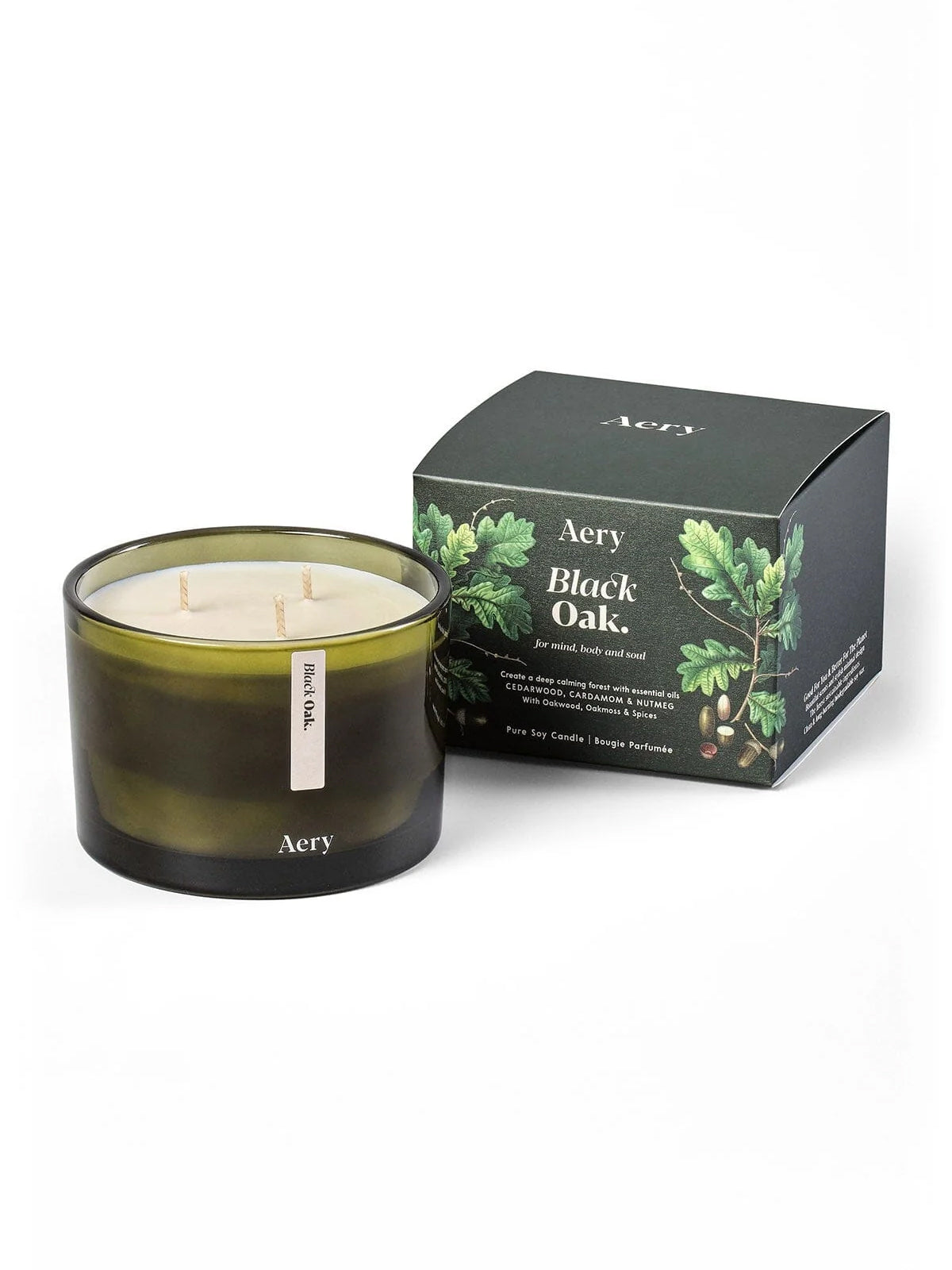 Aery Botanical Triple Wick Scented Candle - Black Oak Fragrance | Long Lasting Soy Wax Candle for Home, Office, Relaxation & Aromatherapy