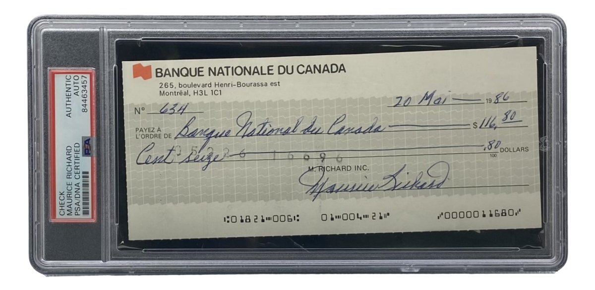 Authentic Maurice Richard Signed Montreal Canadiens Hockey Memorabilia - PSA/DNA Certified Bank Check #634 - Perfect for Sports Collectors & Hockey Fans Display